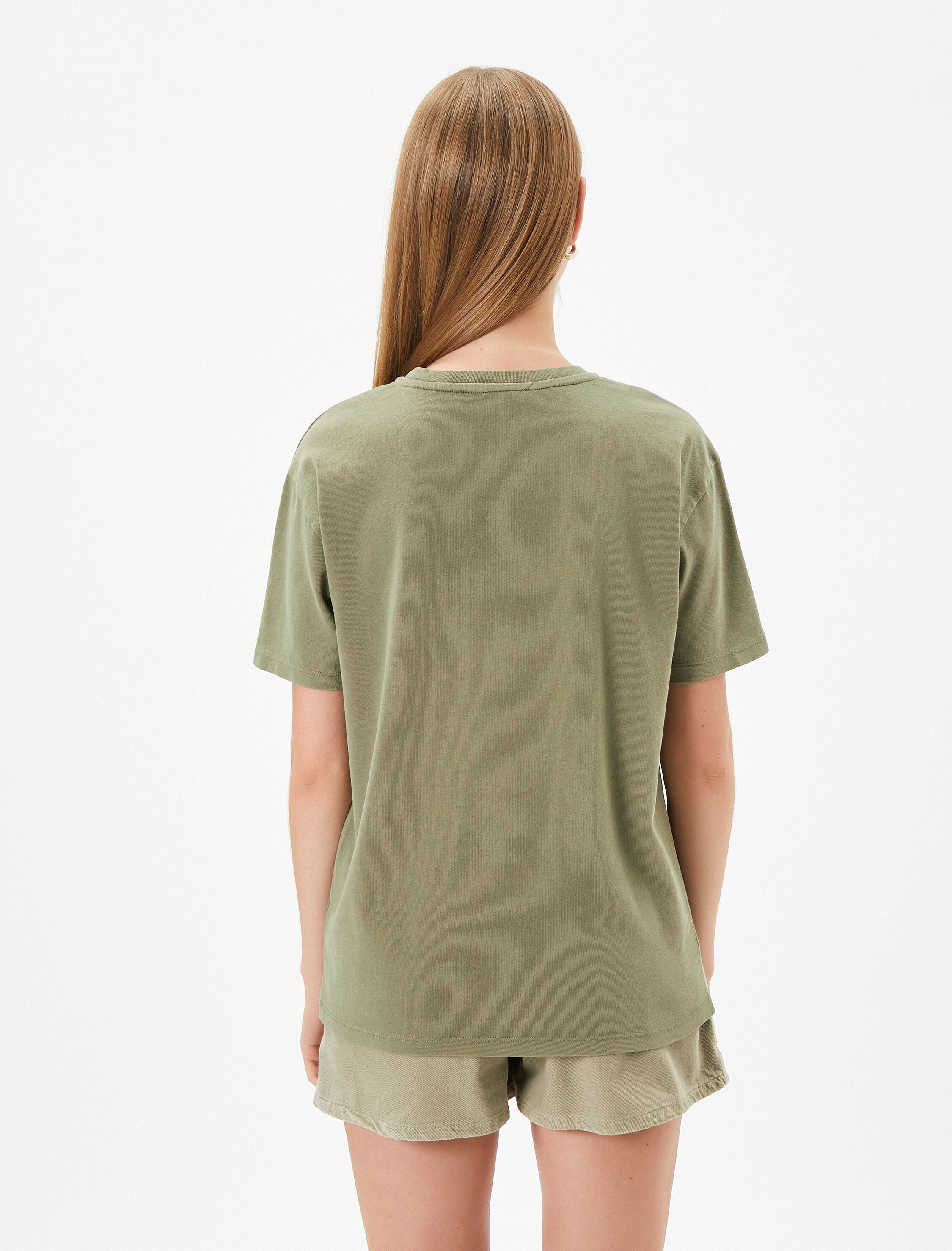   Oversize Tişört Soluk Efektli Kısa Kollu Bisiklet Yaka Pamuklu