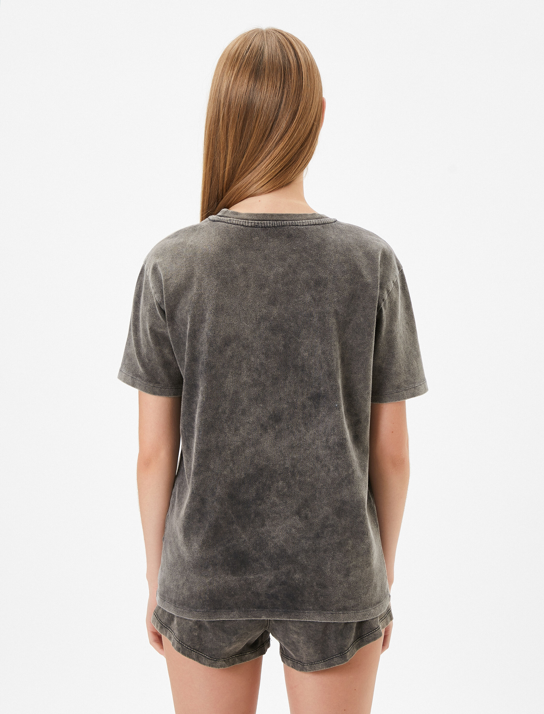   Oversize Tişört Soluk Efektli Kısa Kollu Bisiklet Yaka Pamuklu