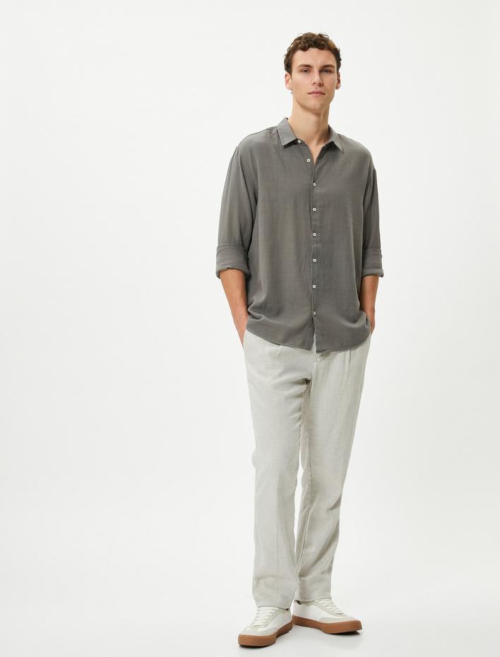  İtalyan Yaka Gömlek Uzun Kollu Pamuklu Regular Fit