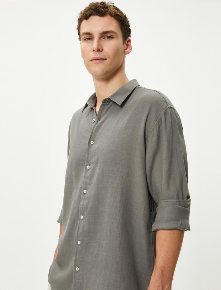  İtalyan Yaka Gömlek Uzun Kollu Pamuklu Regular Fit