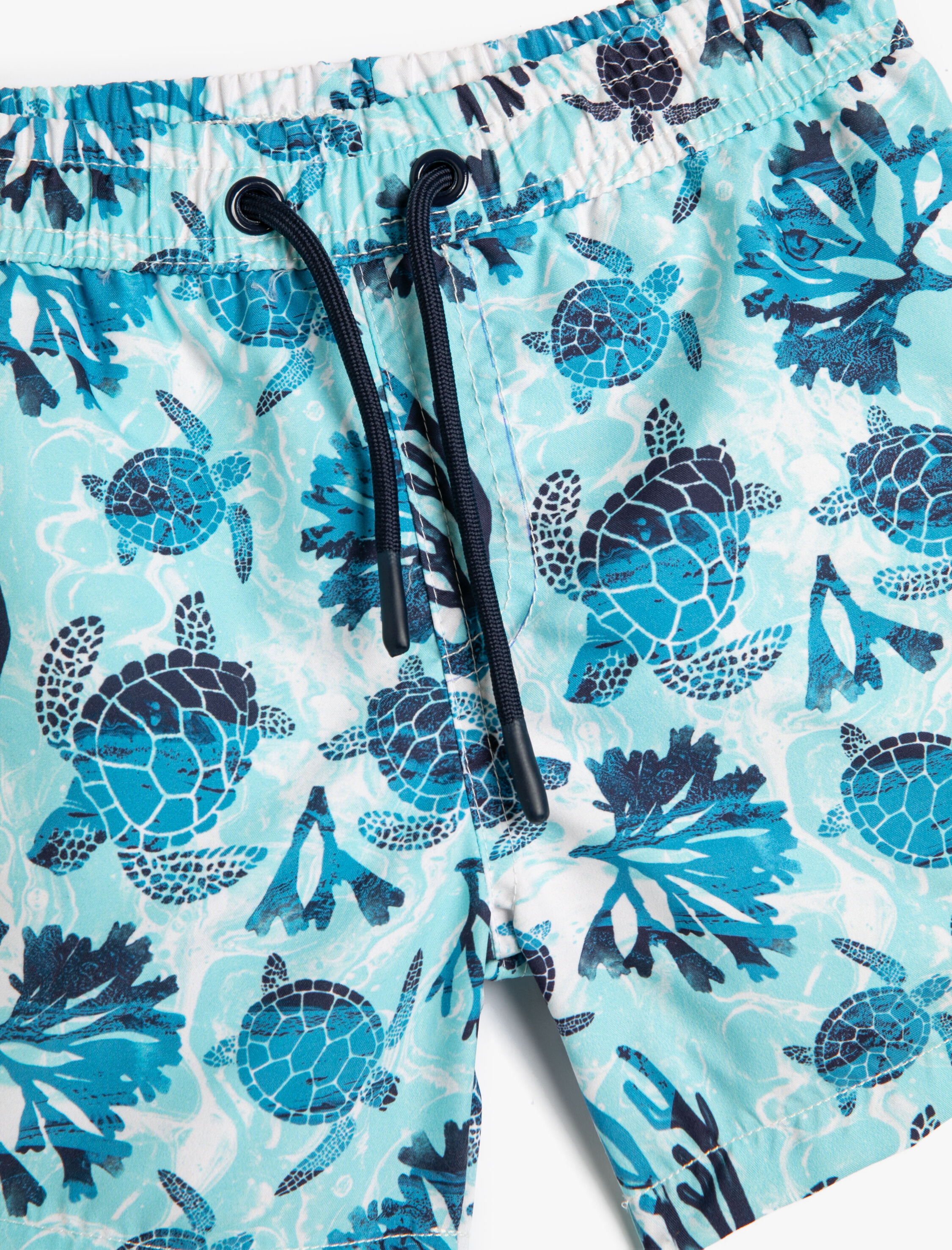  Erkek Çocuk Deniz Şortu Beli Bağlamalı Kaplumbağa Baskılı File Astarlı