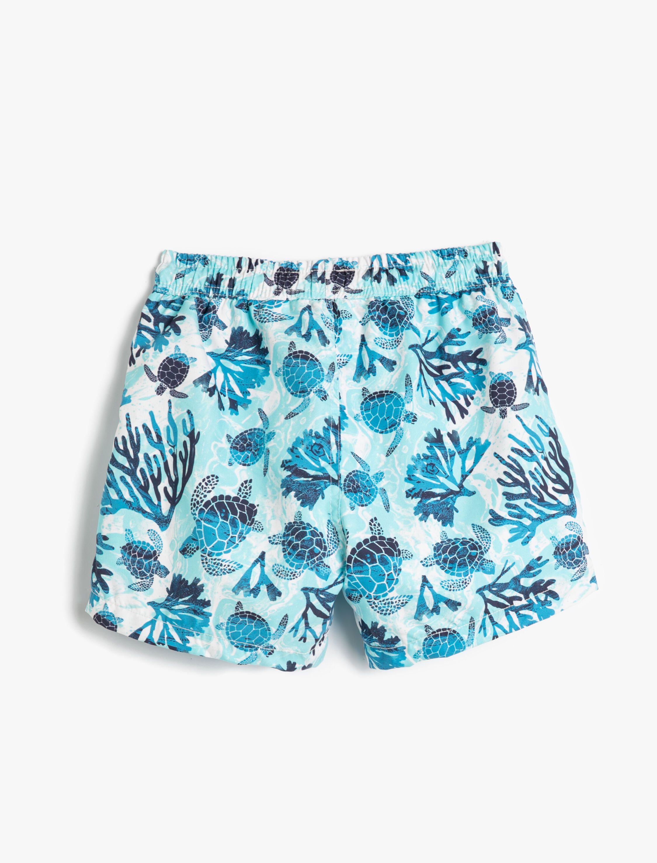  Erkek Çocuk Deniz Şortu Beli Bağlamalı Kaplumbağa Baskılı File Astarlı