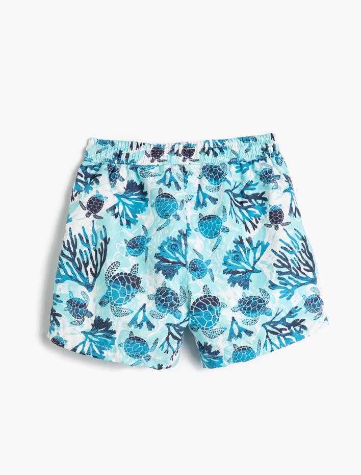 Erkek Çocuk Deniz Şortu Beli Bağlamalı Kaplumbağa Baskılı File Astarlı