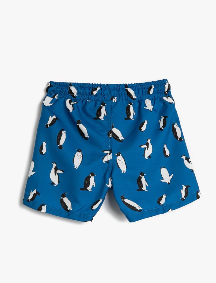 Erkek Çocuk Mayo Beli Bağlamalı Penguen Baskılı File Astarlı