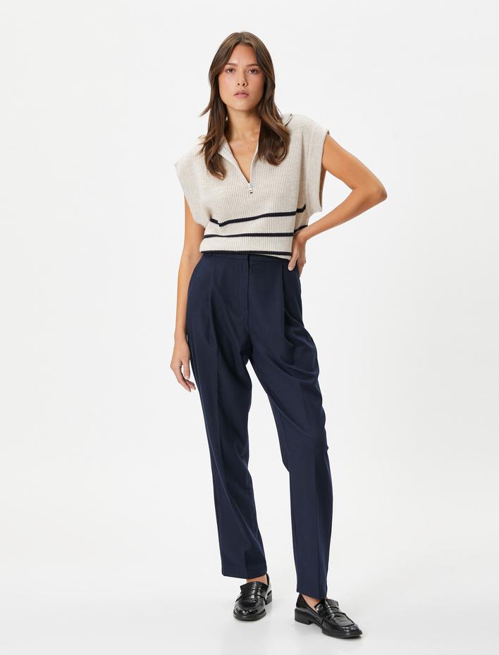  Oversize Süveter Yarım Fermuarlı Dik Yaka Örgü