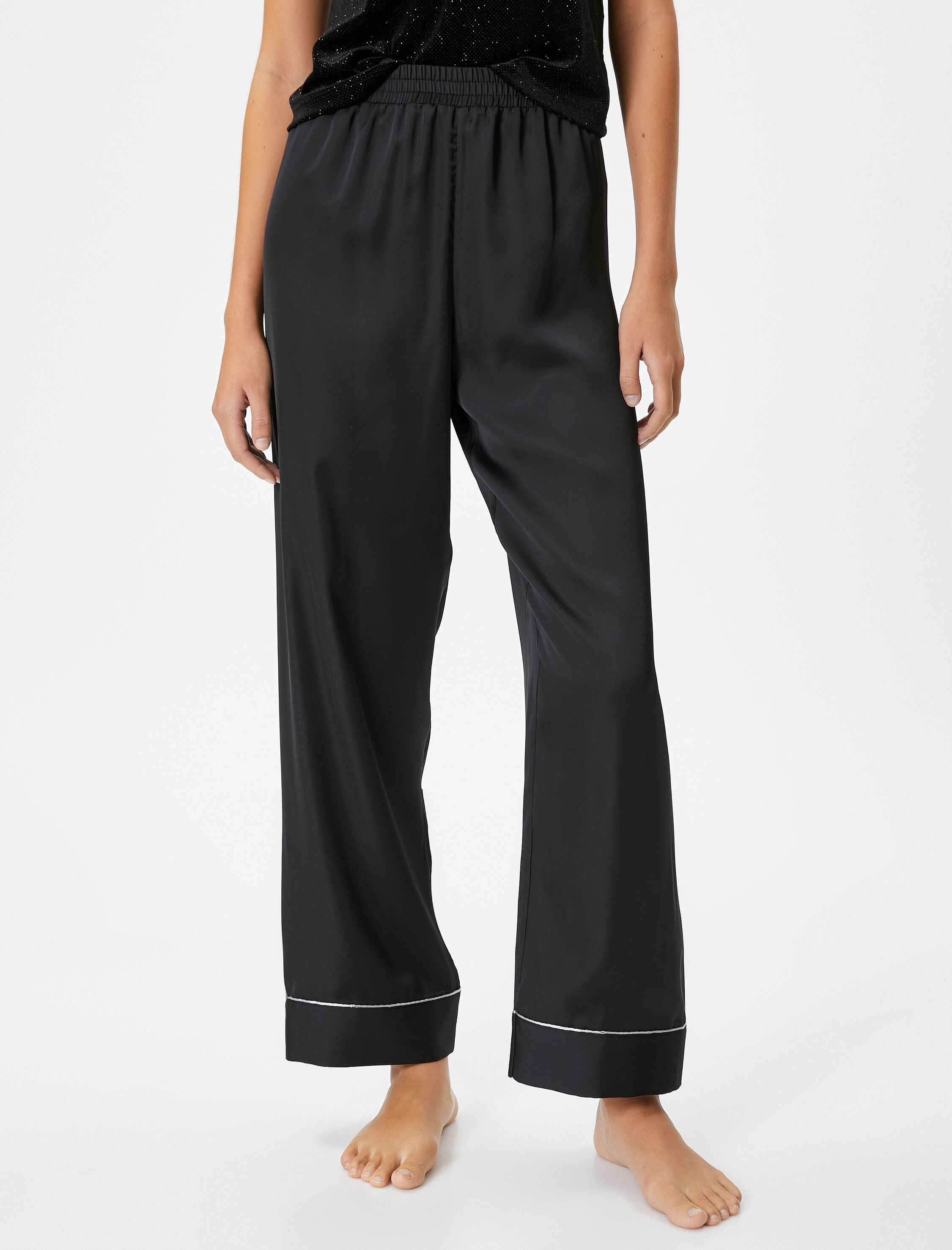   Saten Pijama Altı Düz Paça Beli Lastikli