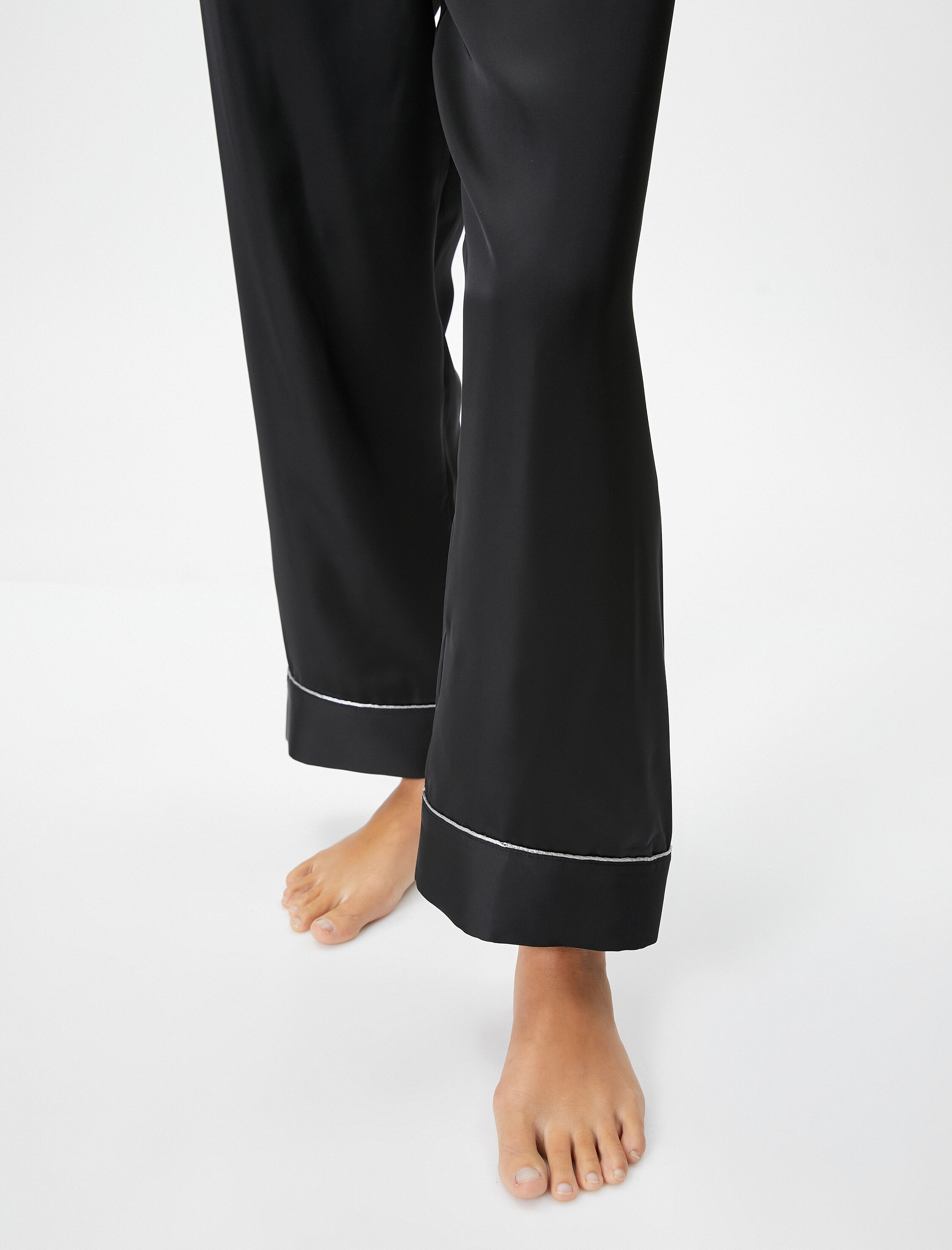   Saten Pijama Altı Düz Paça Beli Lastikli