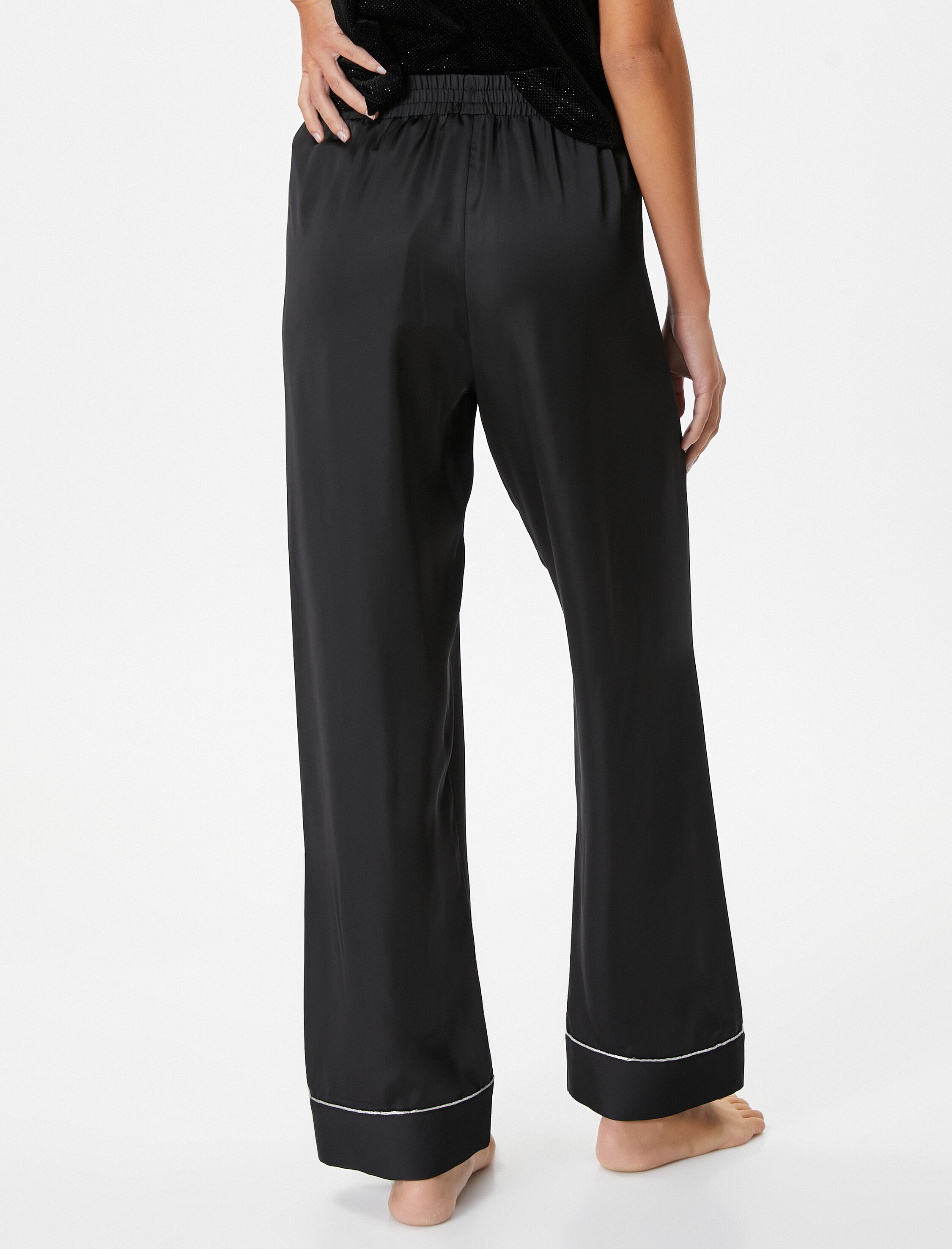   Saten Pijama Altı Düz Paça Beli Lastikli