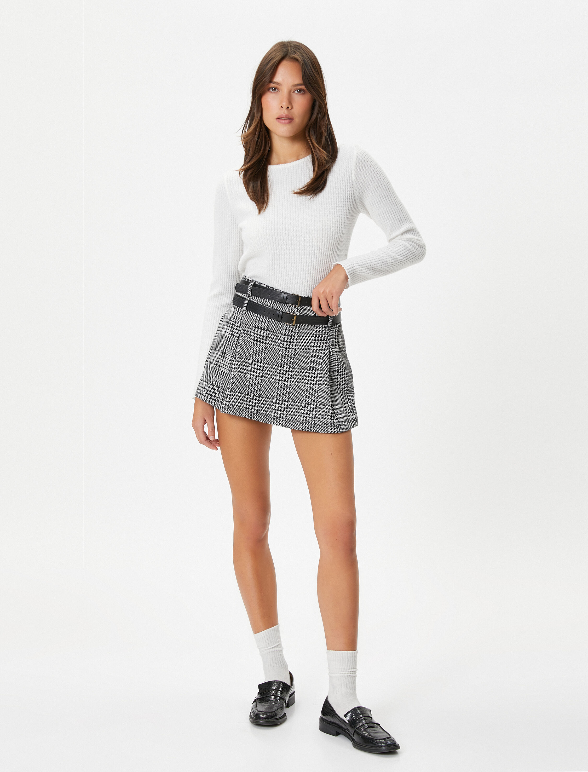   Uzun Kollu Tişört Bisiklet Yaka Dokulu