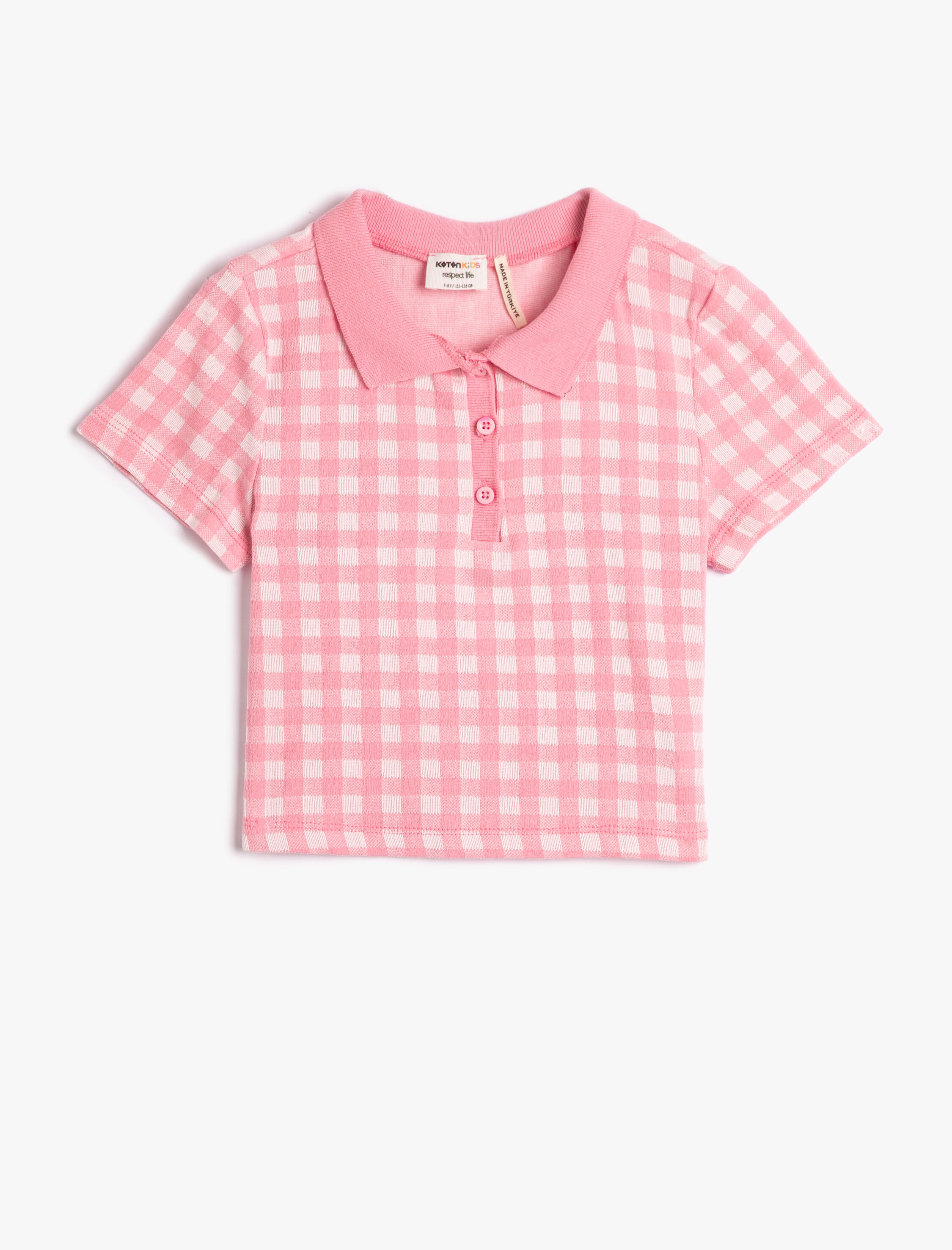  Kız Çocuk Polo Tişört Crop Kısa Kollu Düğme Detaylı Dar Kalıp