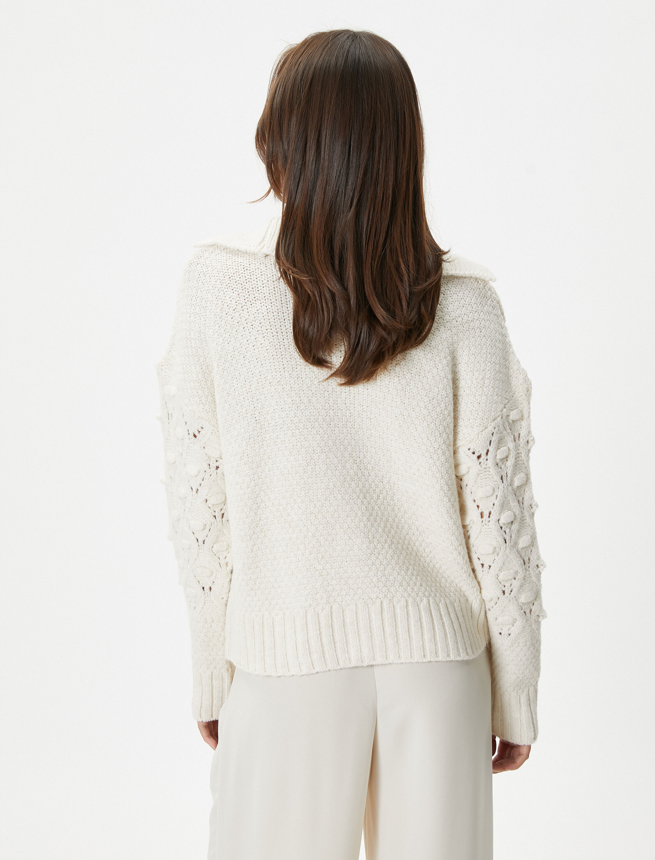   Oversize Örgü Hırka Düğmeli Dokulu Geniş V Yaka