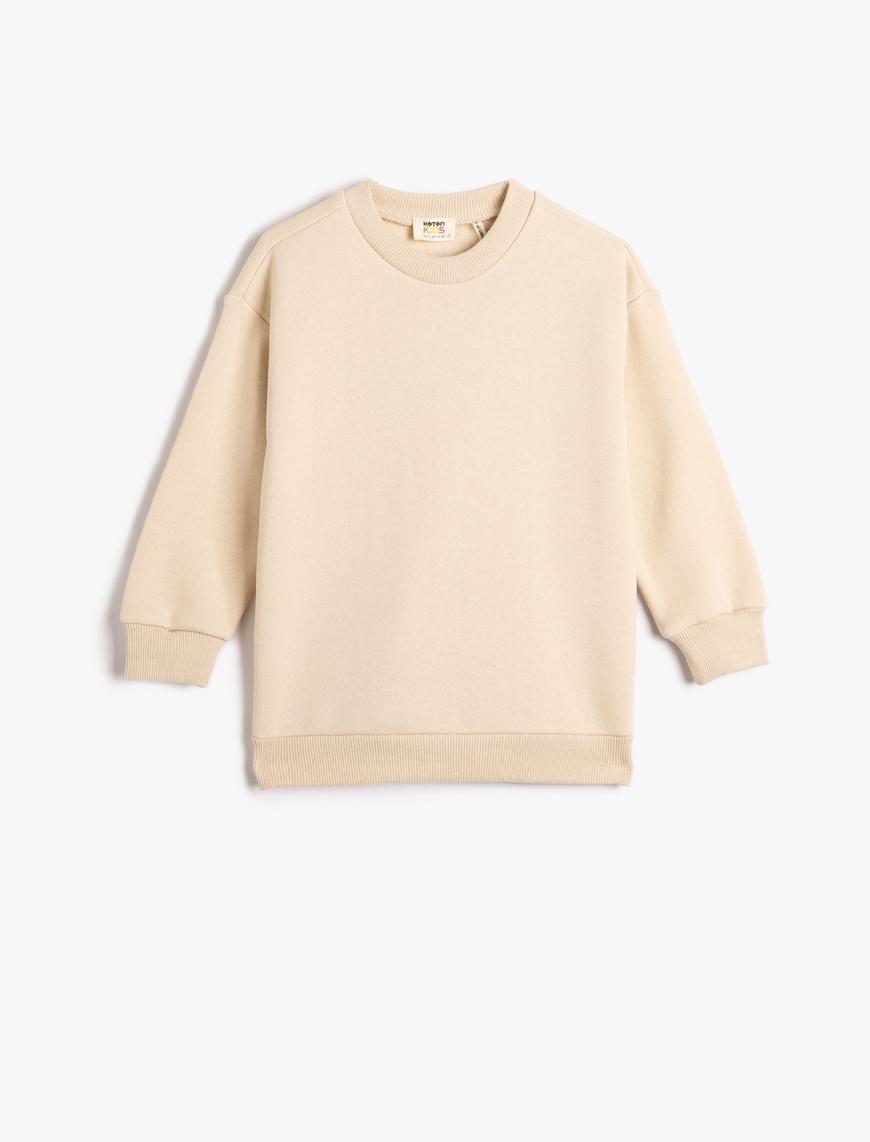  Erkek Çocuk Basic Sweatshirt Uzun Kollu Bisiklet Yaka Şardonlu