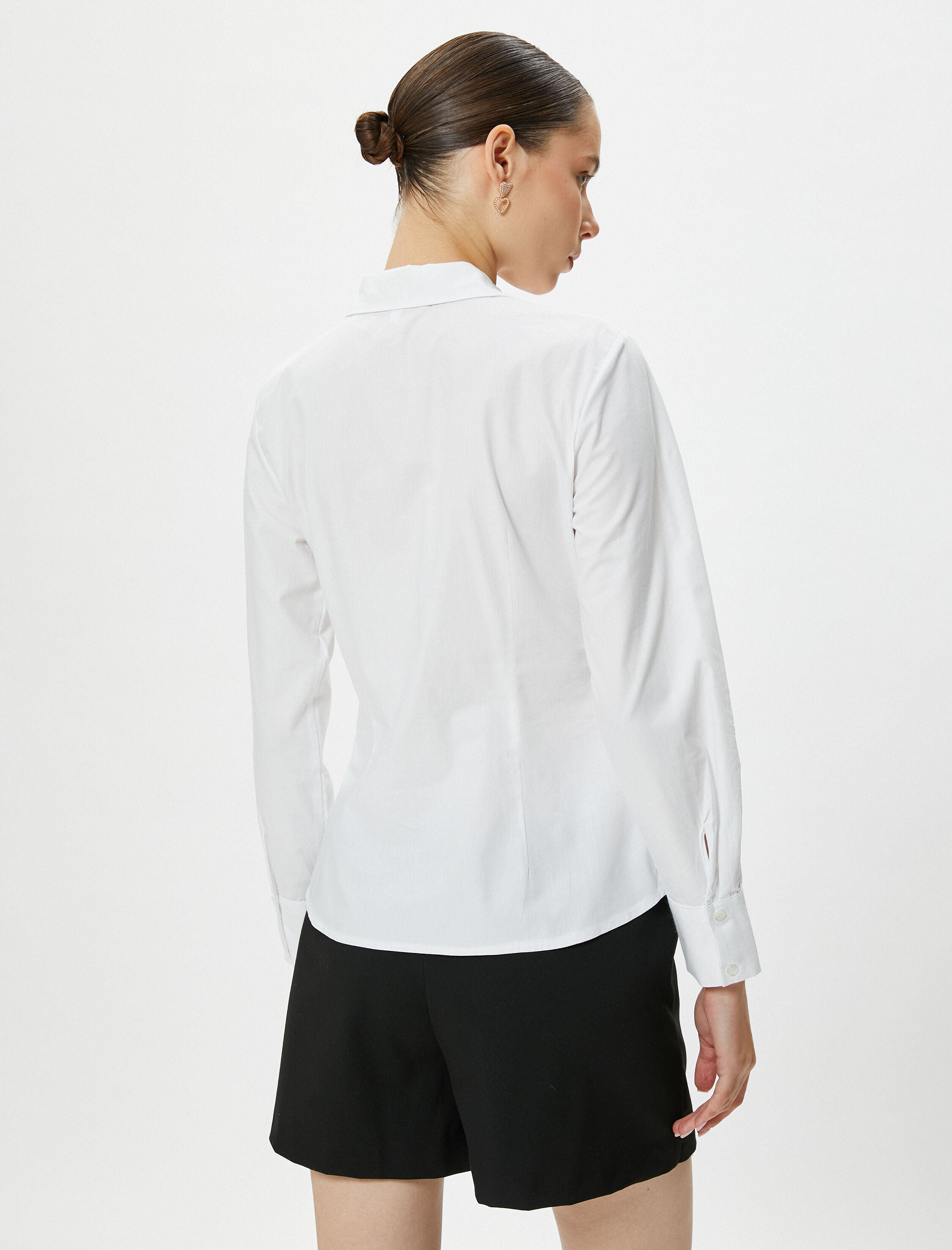   Gömlek Kat ve Pile Detaylı Uzun Kollu Klasik Yaka Pamuklu