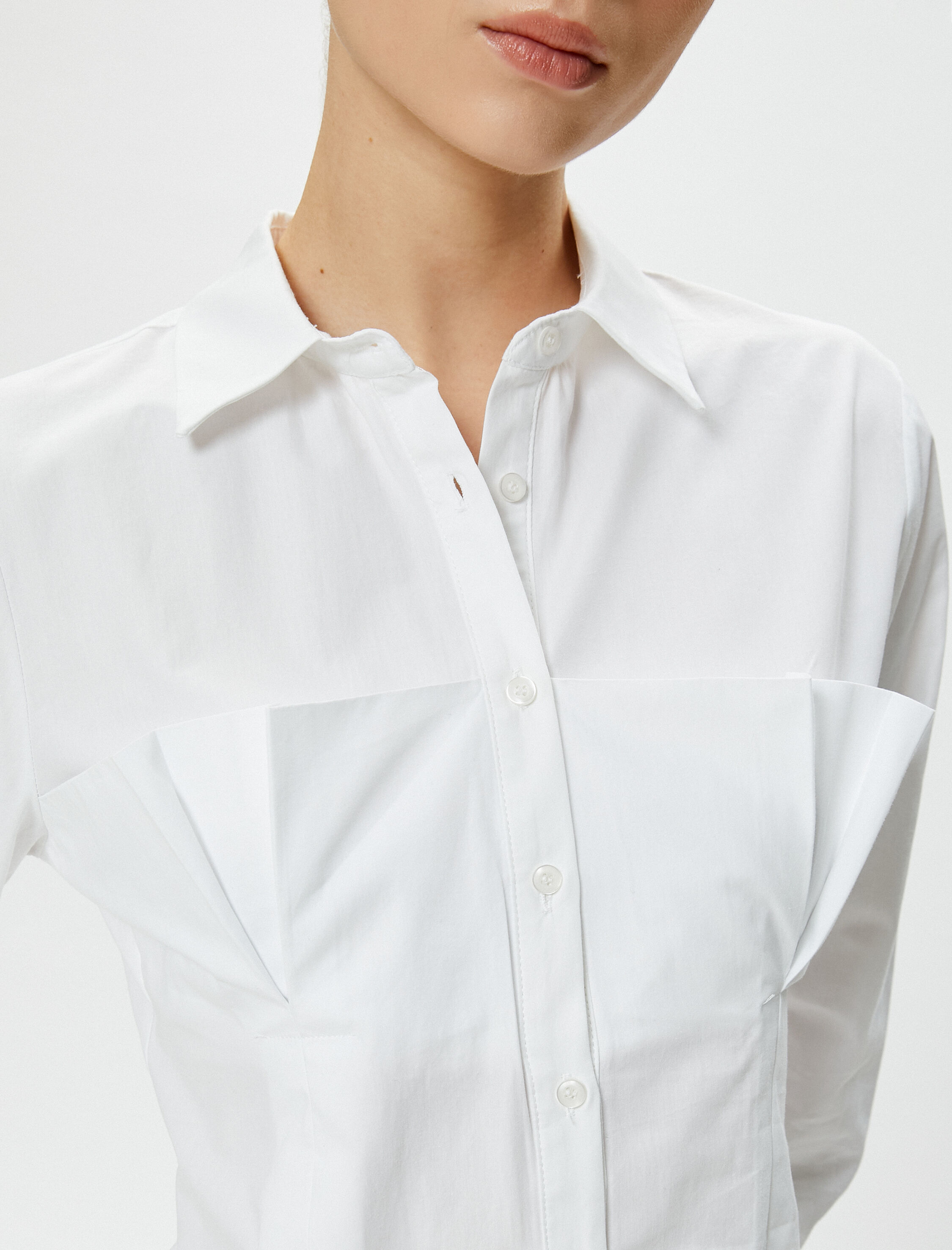   Gömlek Kat ve Pile Detaylı Uzun Kollu Klasik Yaka Pamuklu