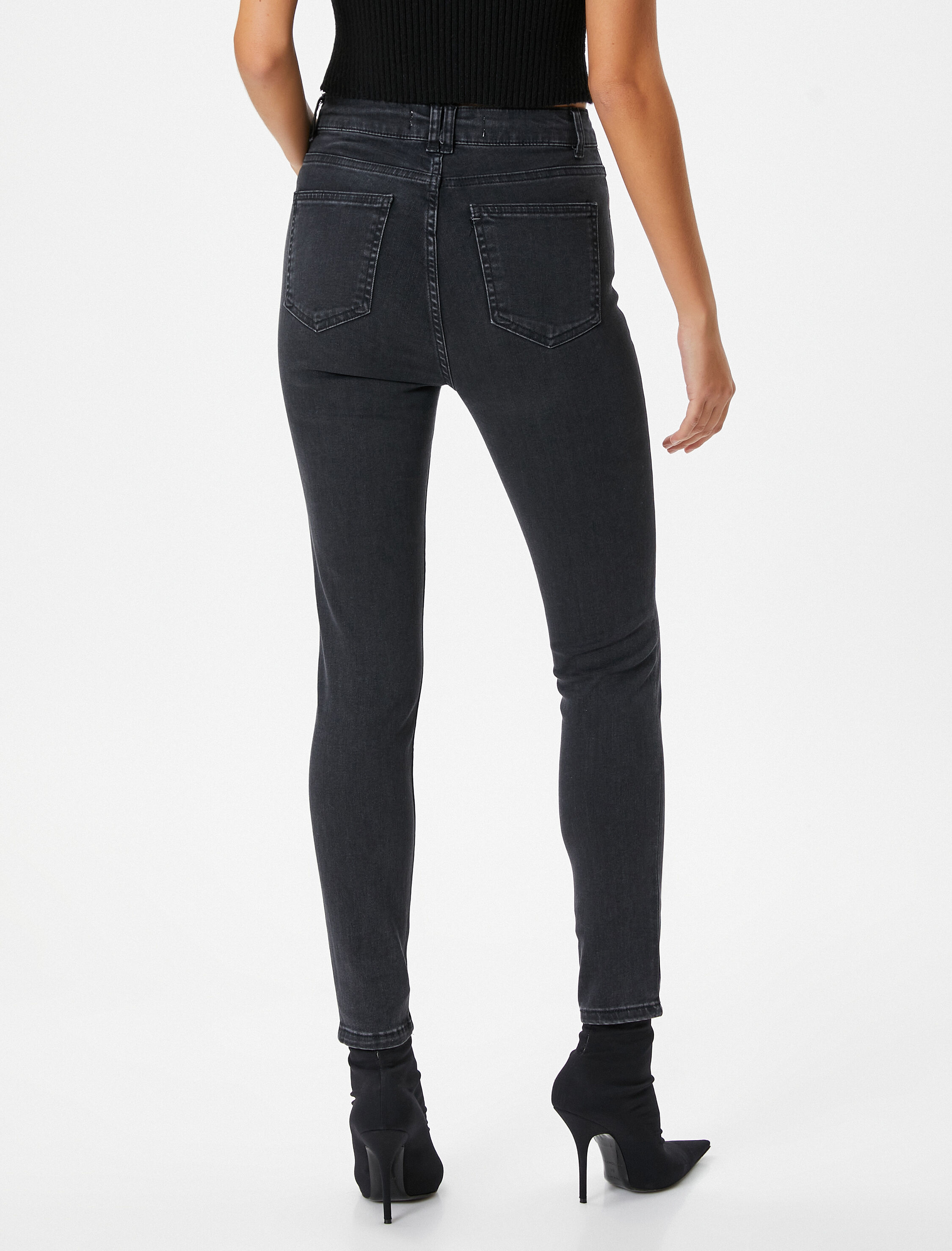   Yüksek Bel Kot Pantolon Dar Paça Dar Kesim Cepli Hafif Esneyen Pamuklu - Carmen Jean