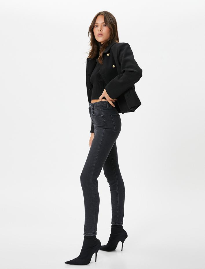  Yüksek Bel Kot Pantolon Dar Paça Dar Kesim Cepli Hafif Esneyen Pamuklu - Carmen Jean