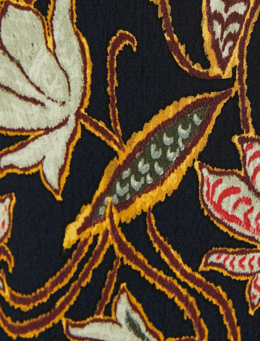   Etnik Desenli Kimono Viskon Geniş Kollu Beli Kuşaklı