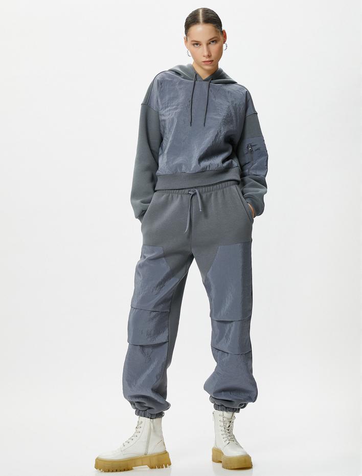  Jogger Eşofman Altı Paraşüt Kumaş Detaylı Rahat Kalıp Şardonlu Beli Bağlamalı Cepli