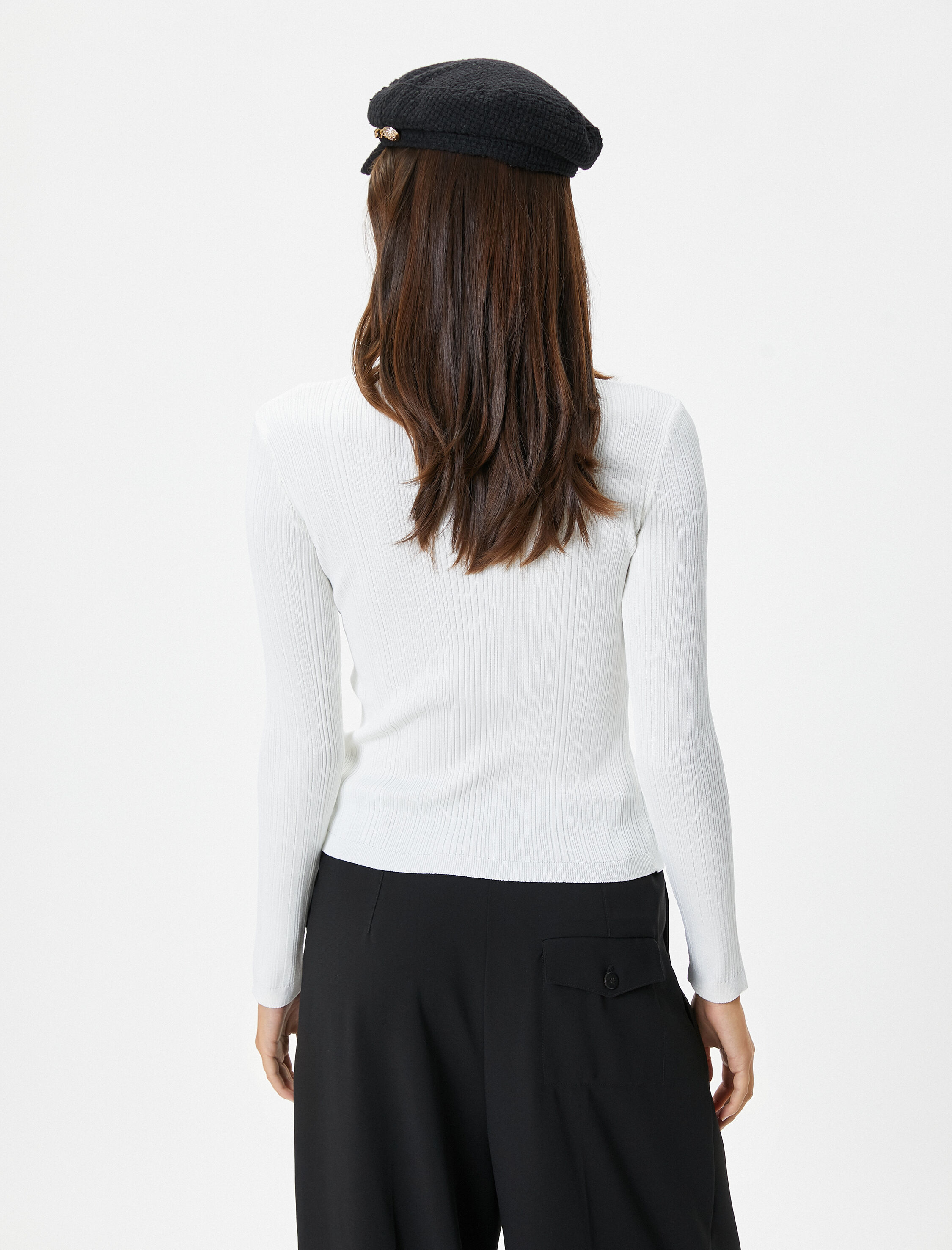   Triko Kazak Yarım Balıkçı Yaka Dokulu Uzun Kollu