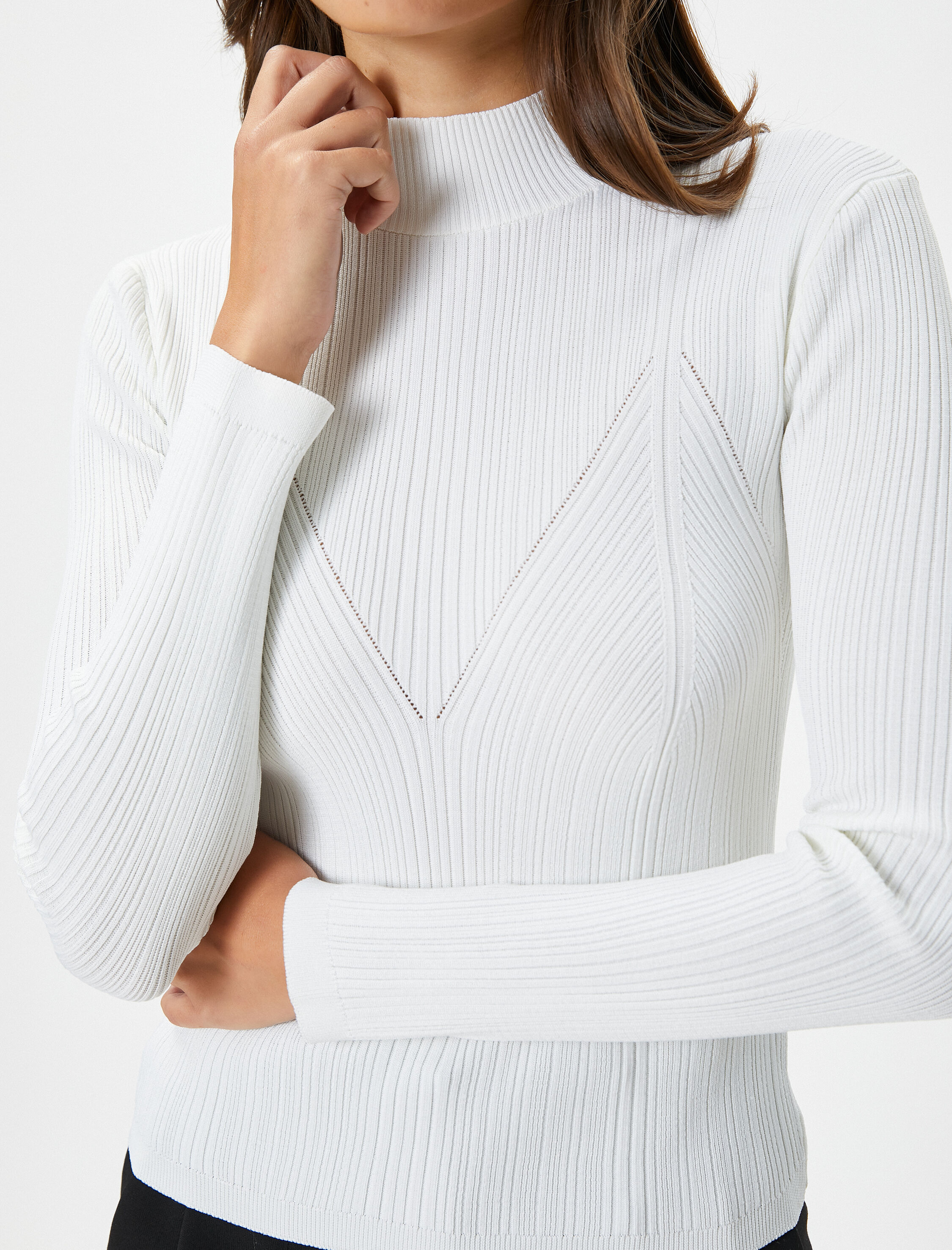   Triko Kazak Yarım Balıkçı Yaka Dokulu Uzun Kollu