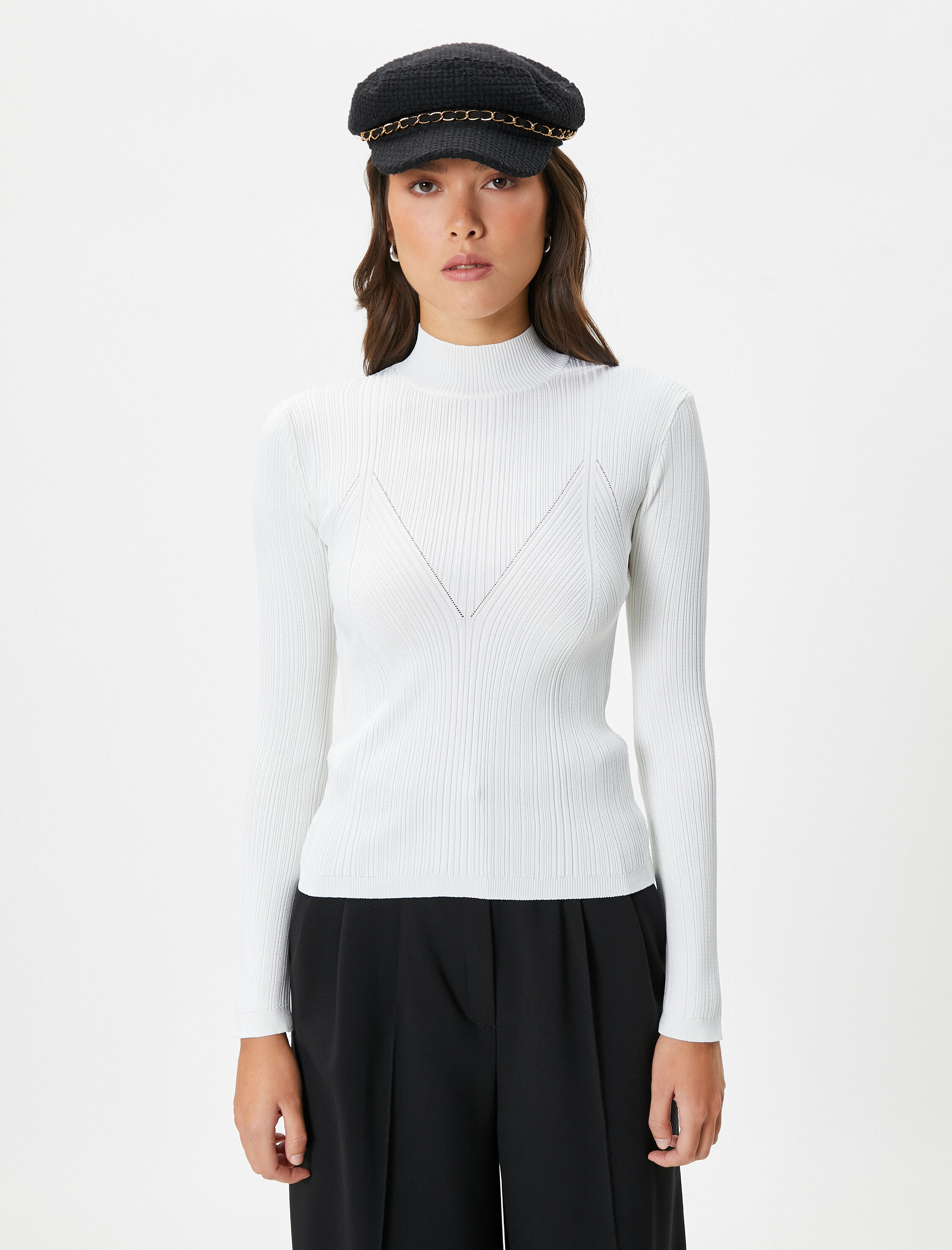   Triko Kazak Yarım Balıkçı Yaka Dokulu Uzun Kollu