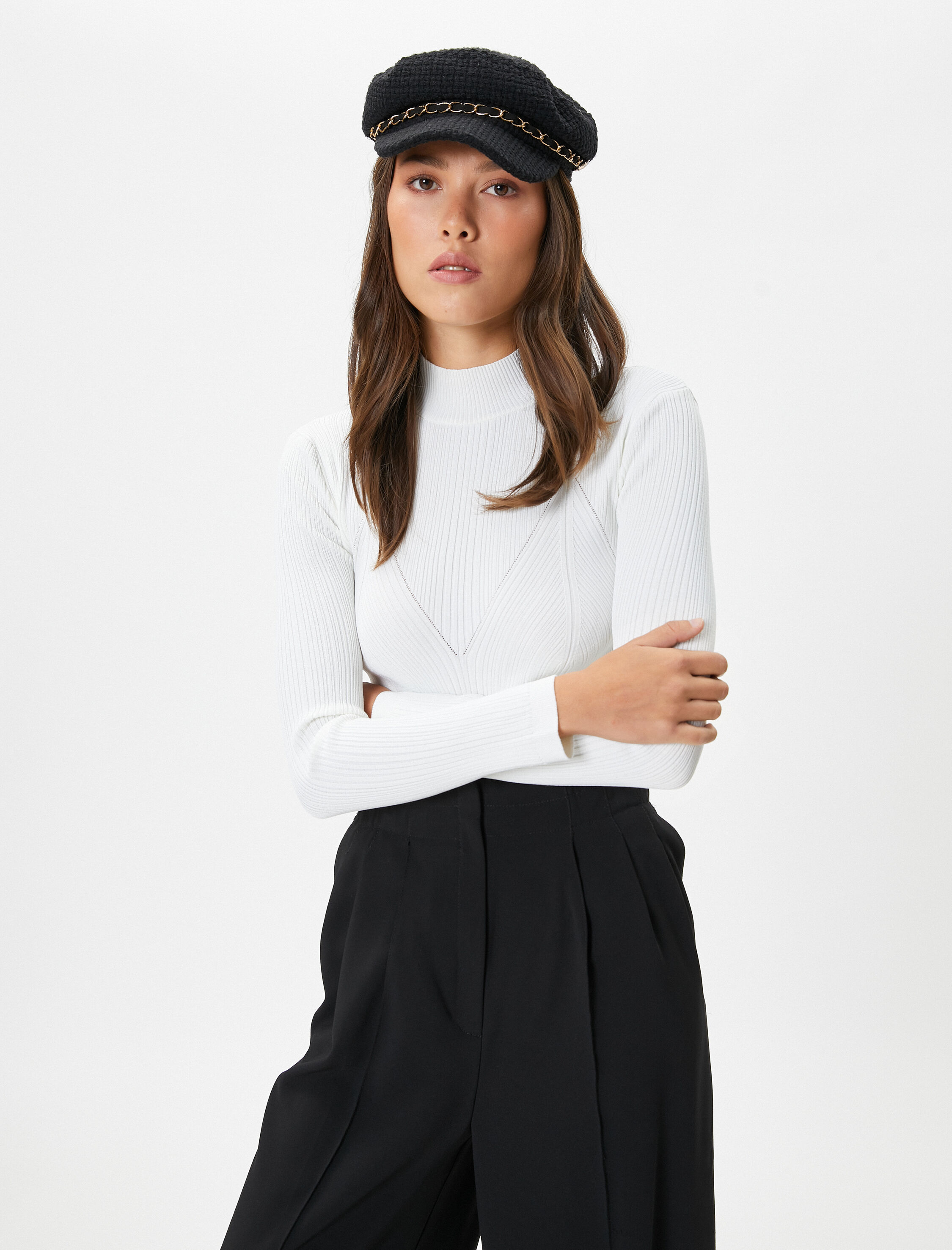   Triko Kazak Yarım Balıkçı Yaka Dokulu Uzun Kollu