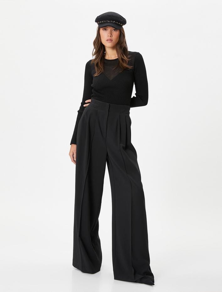  Triko Kazak Tül Detaylı Bisiklet Yaka Fitilli