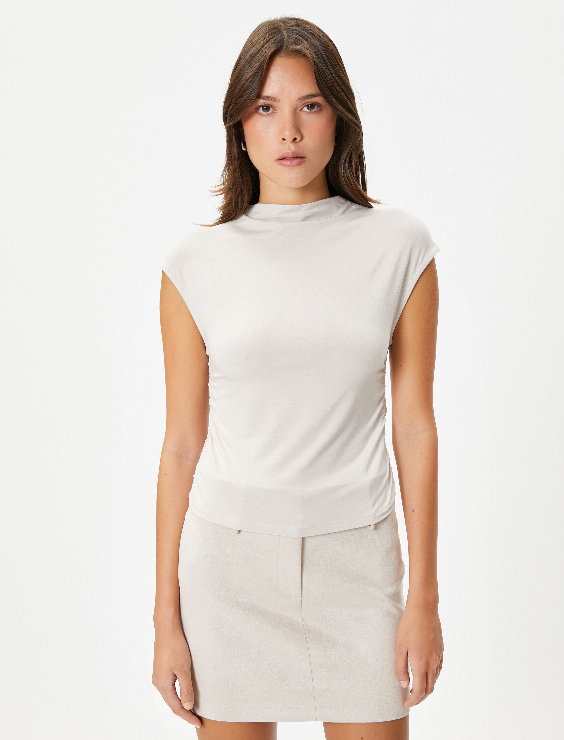   Kısa Kollu Üst Dik Drape Yaka Slim Fit