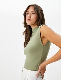 Kısa Kollu Üst Dik Drape Yaka Slim Fit