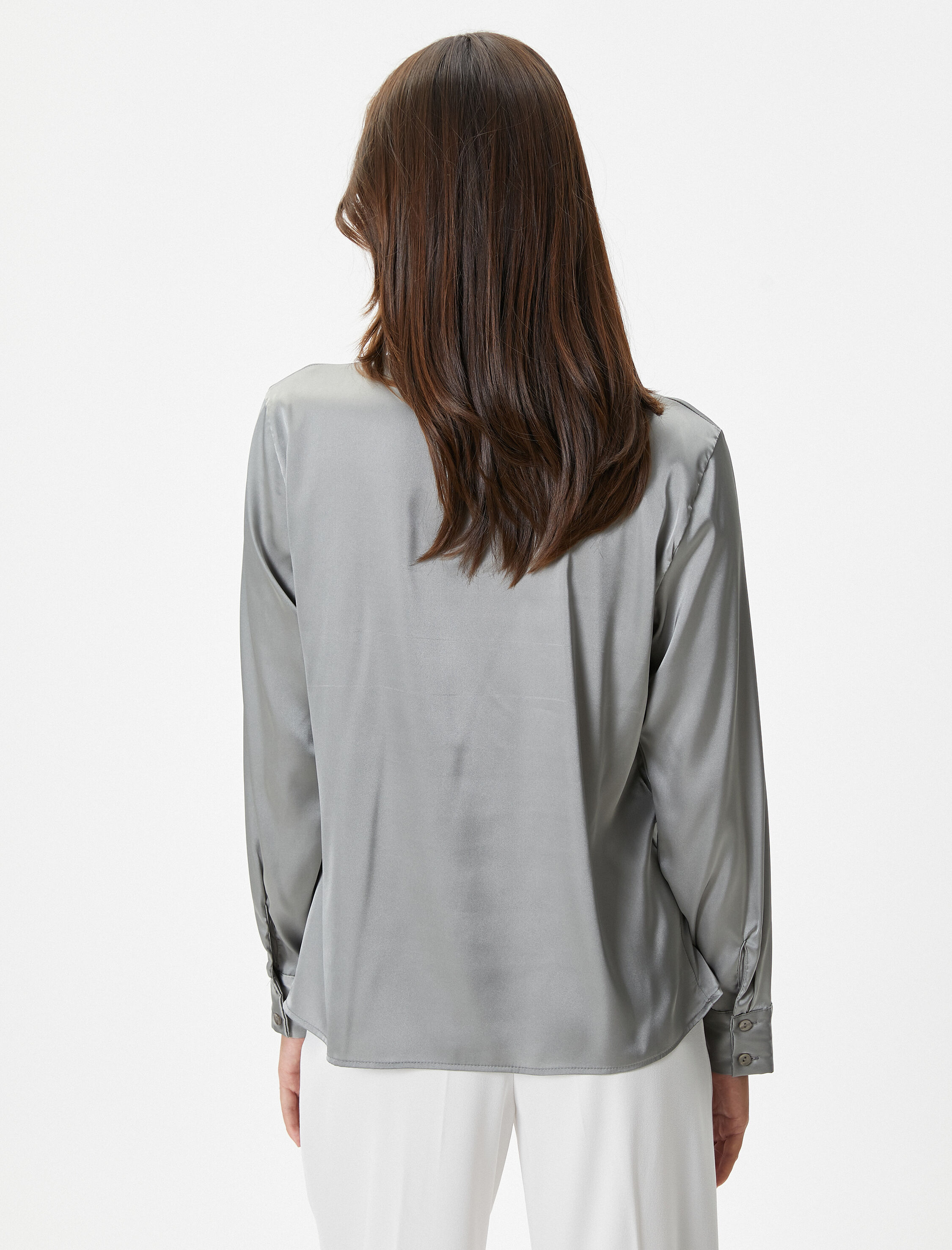   Saten Bluz Drape Yaka Uzun Kollu