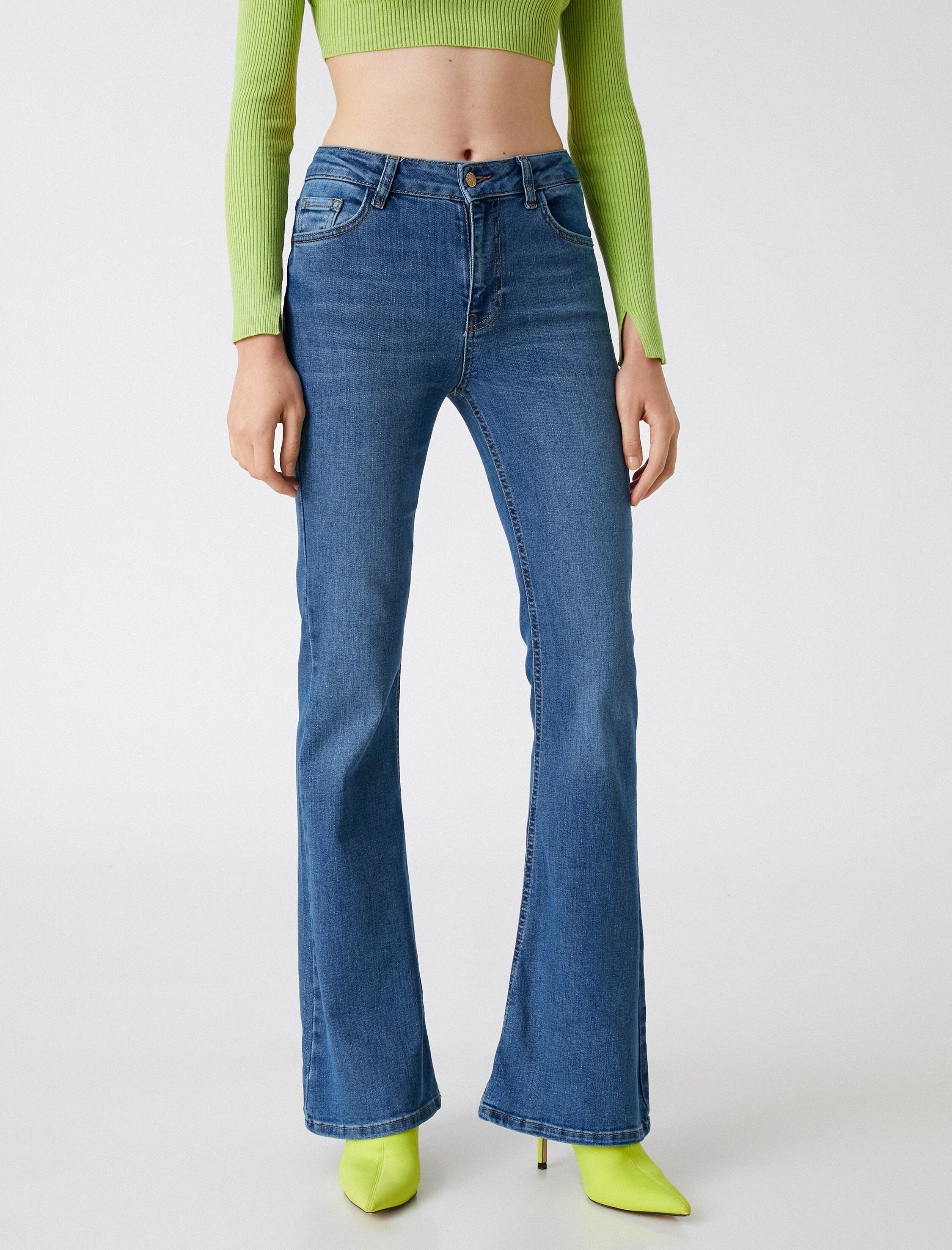   Yüksek Bel İspanyol Paça Kot Pantolon