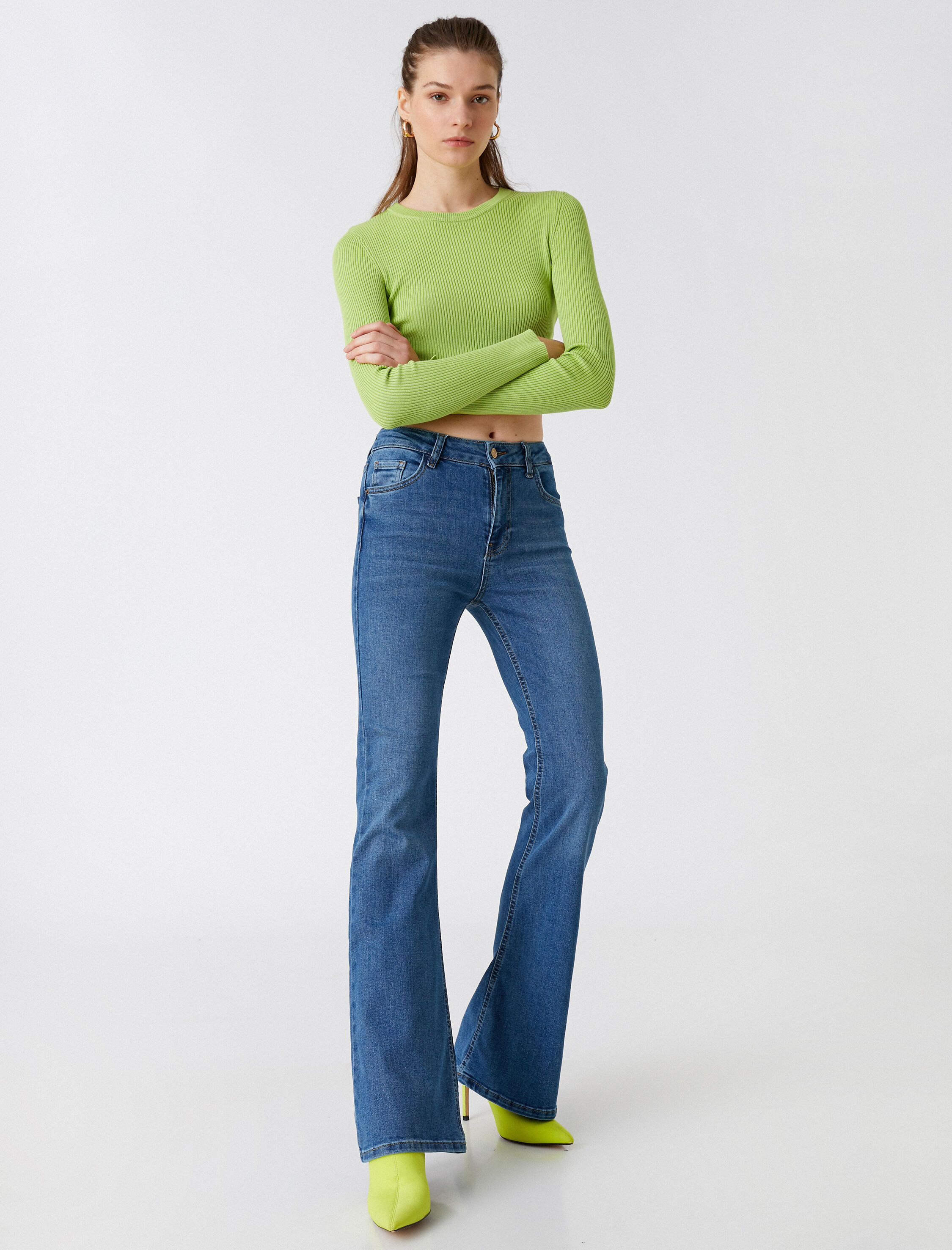   Yüksek Bel İspanyol Paça Kot Pantolon