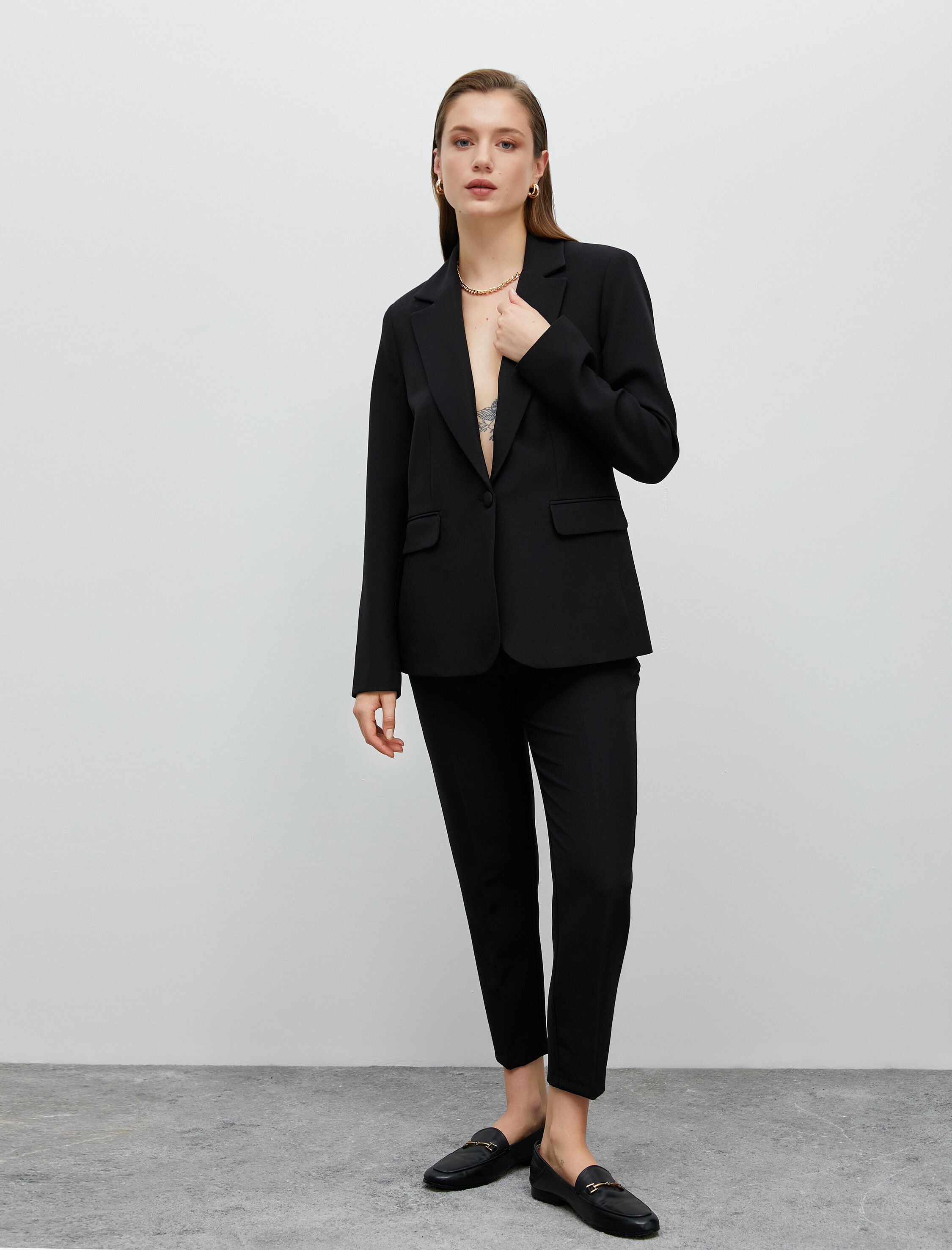   Basic Blazer Ceket Tek Düğmeli Cep Kapaklı