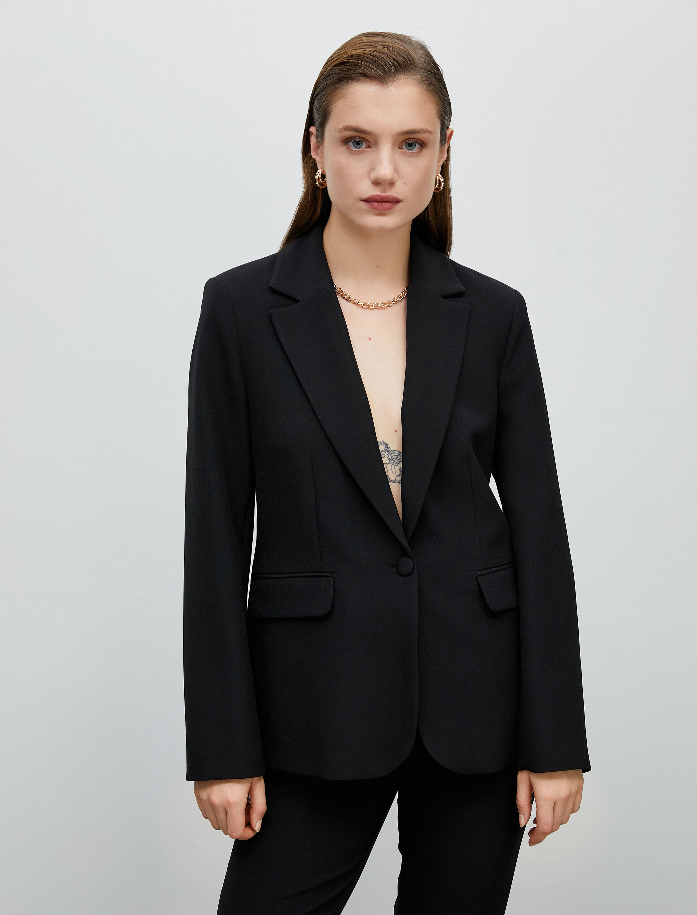  Basic Blazer Ceket Tek Düğmeli Cep Kapaklı