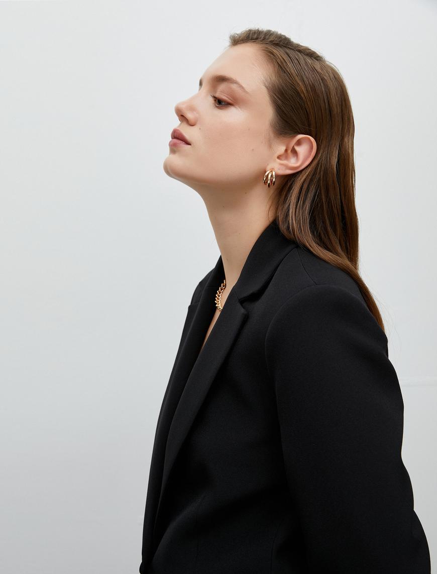   Basic Blazer Ceket Tek Düğmeli Cep Kapaklı