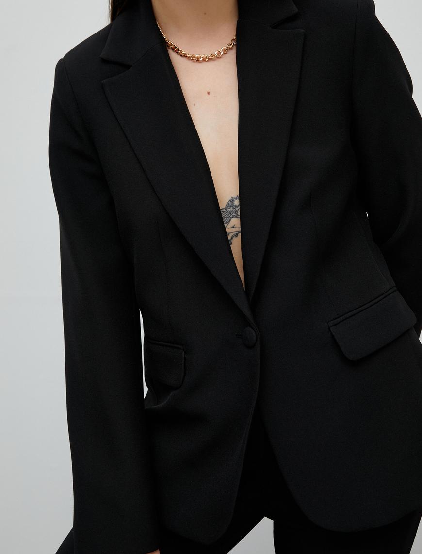   Basic Blazer Ceket Tek Düğmeli Cep Kapaklı