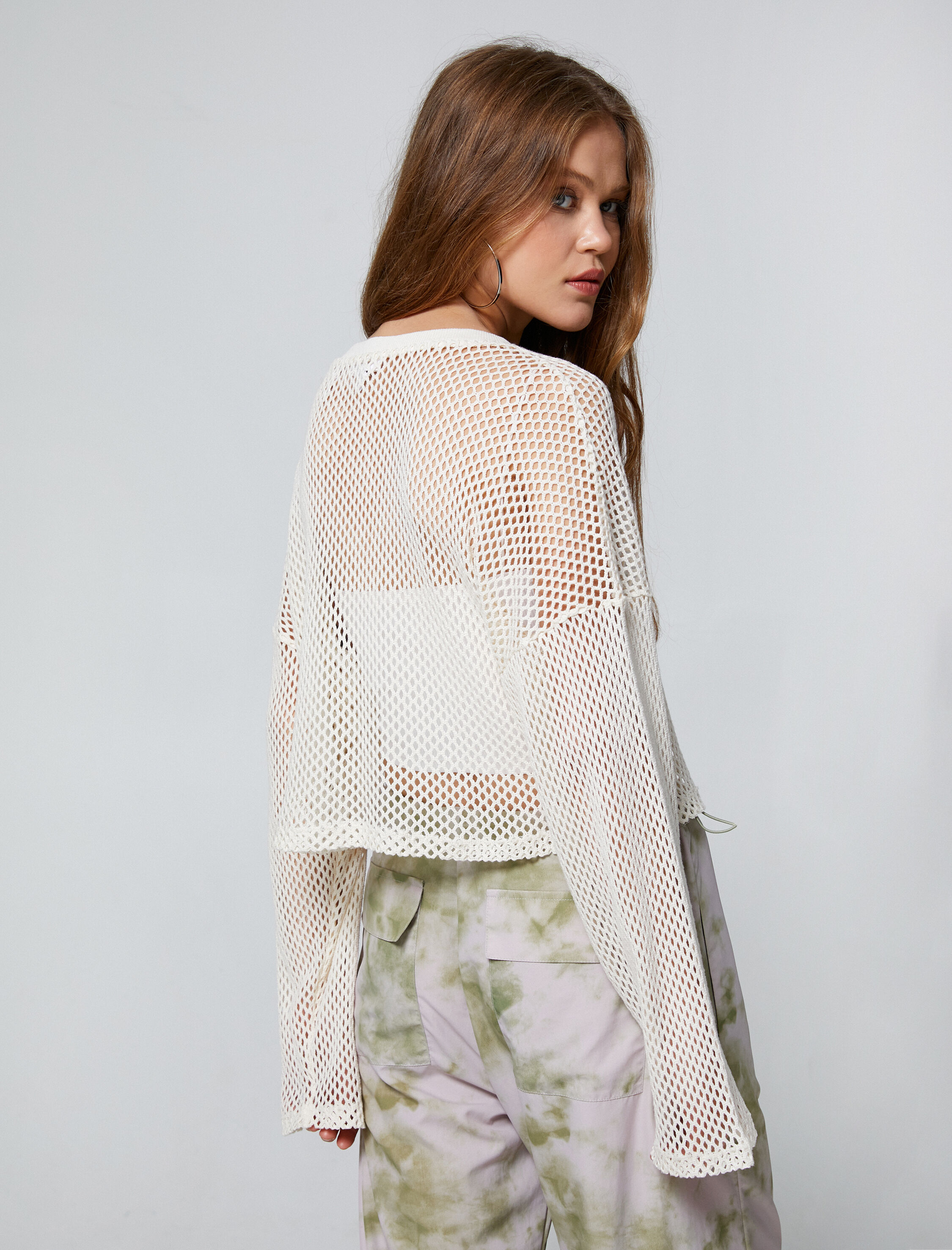   Crop Ajurlu Tişört Uzun Kollu Bisiklet Yaka