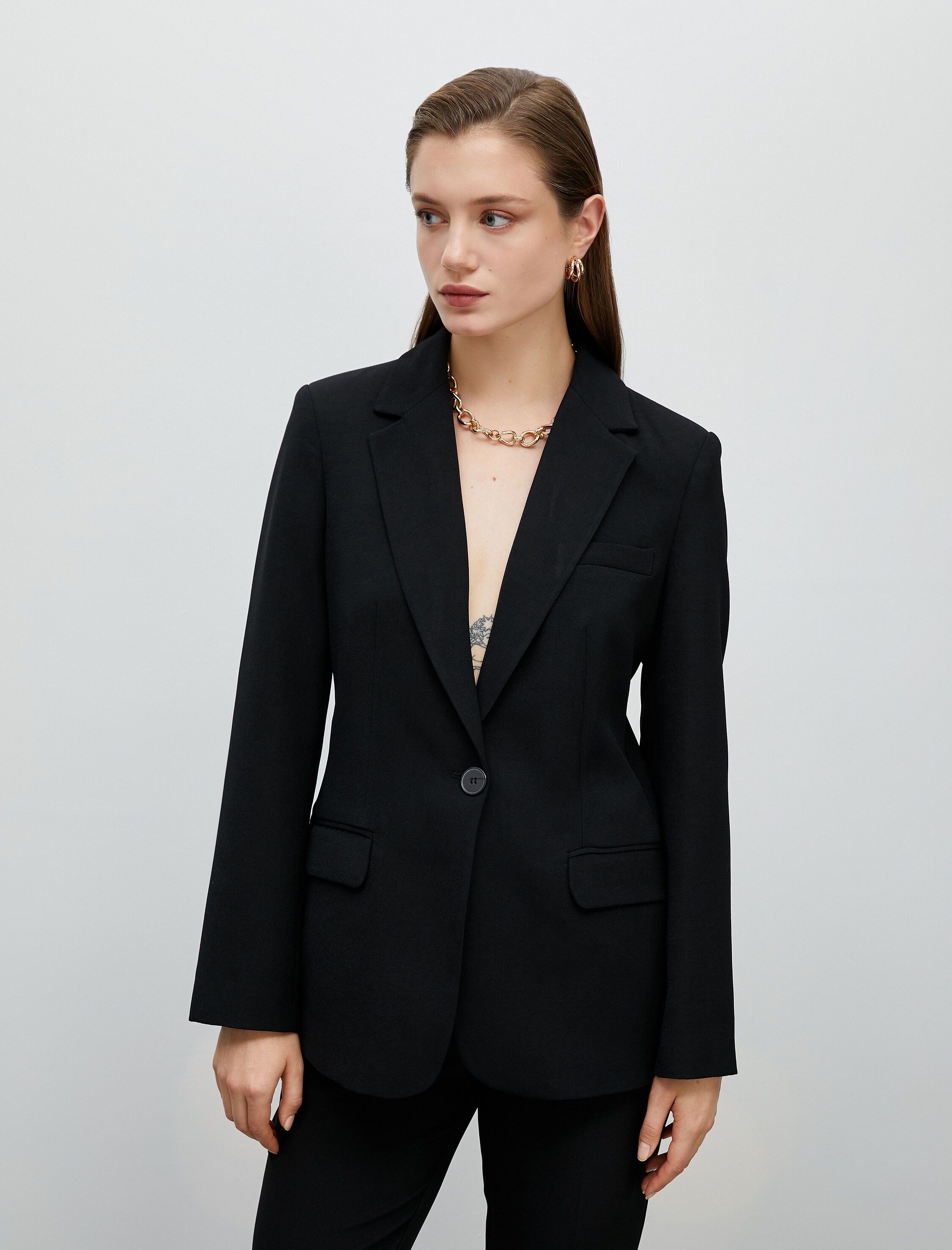   Blazer Ceket Tek Düğmeli Kapaklı Cep Detaylı