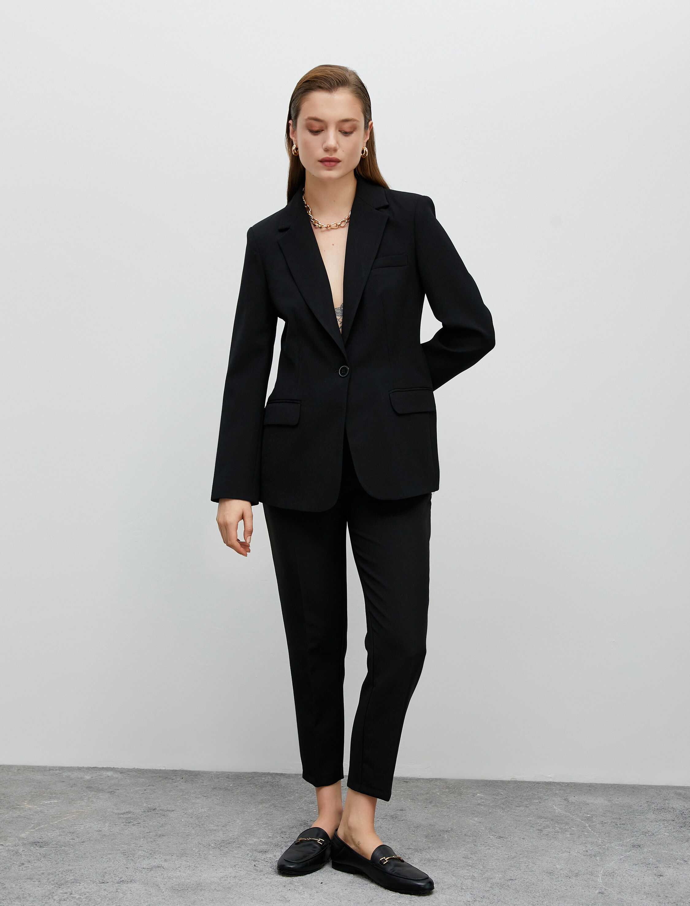   Blazer Ceket Tek Düğmeli Kapaklı Cep Detaylı