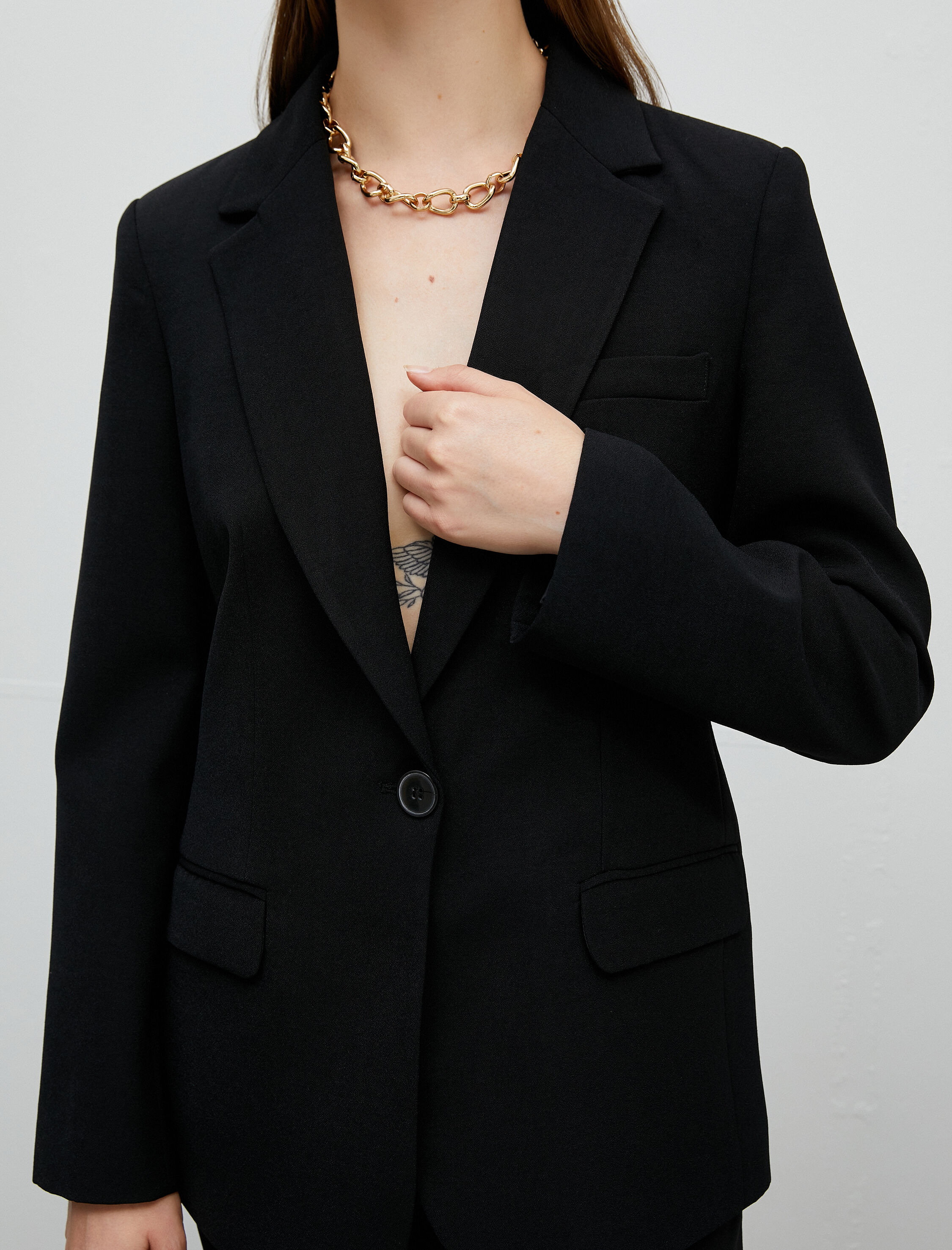   Blazer Ceket Tek Düğmeli Kapaklı Cep Detaylı