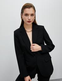 Blazer Ceket Tek Düğmeli Kapaklı Cep Detaylı