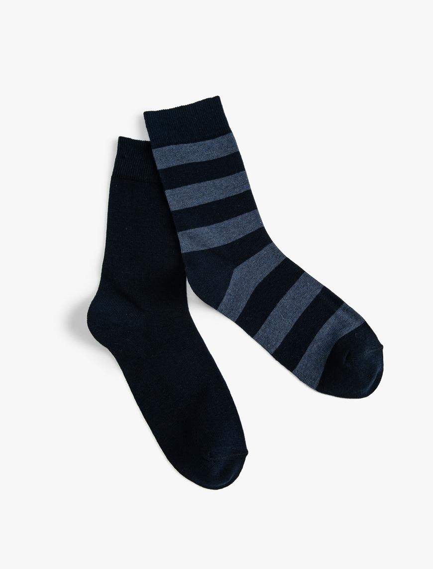  Erkek 2'li Soket Çorap Seti Şerit Desenli