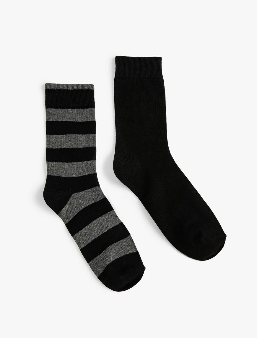  Erkek 2'li Soket Çorap Seti Şerit Desenli