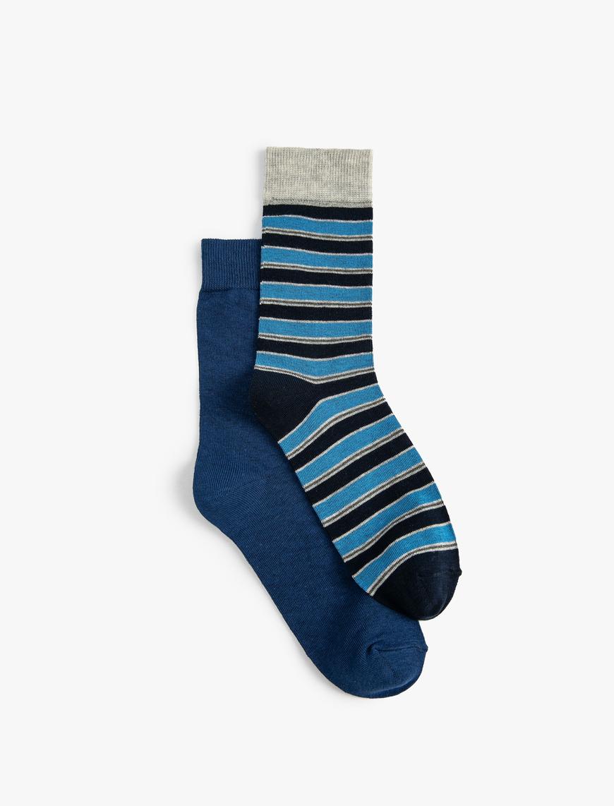  Erkek Çizgili 2'li Soket Çorap Seti