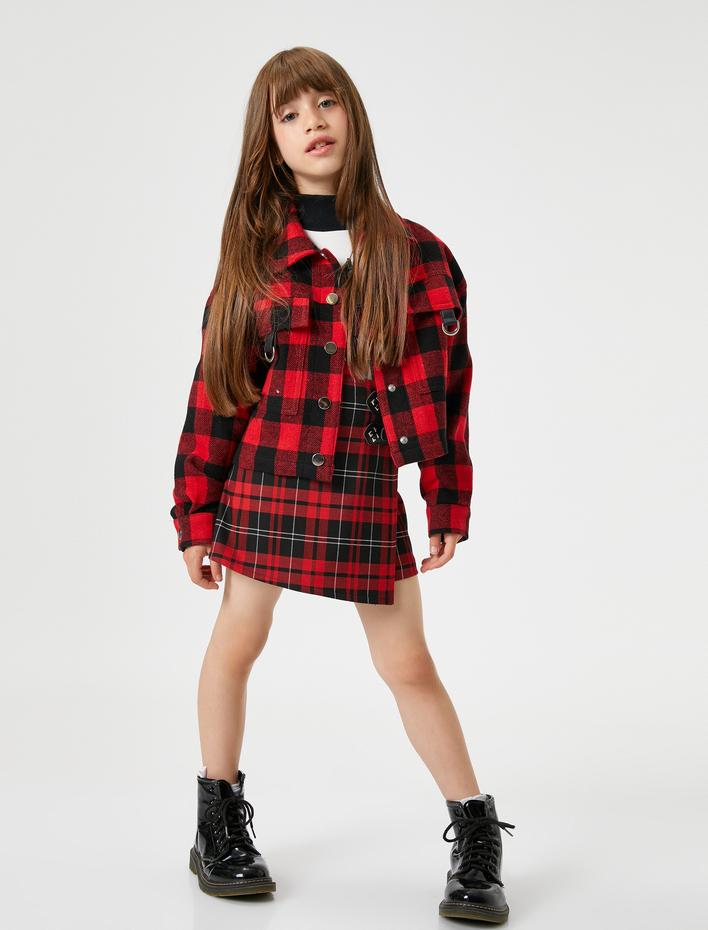 Kız Çocuk Gömlek Ceket Cep Detaylı Uzun Kollu