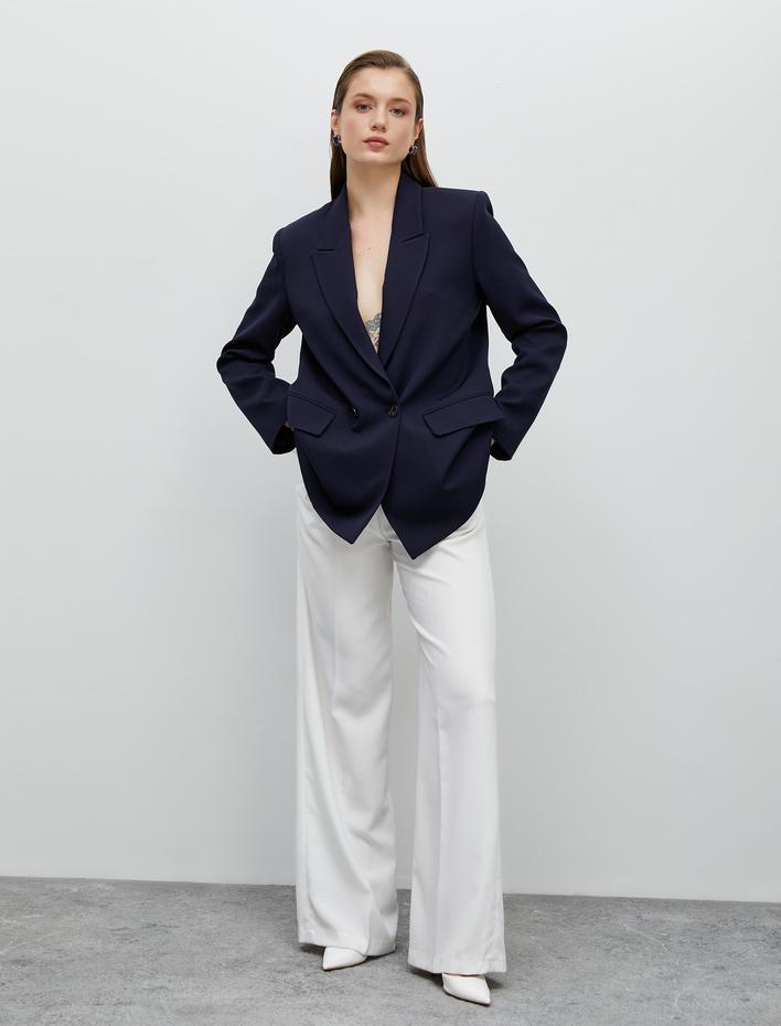  Oversize Blazer Ceket Kapaklı Cepli Kruvaze