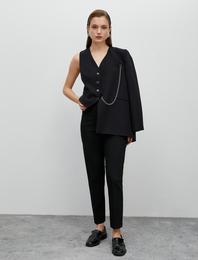 Kumaş Pantolon Dar Paça Yüksek Bel Zincir Aksesuarlı