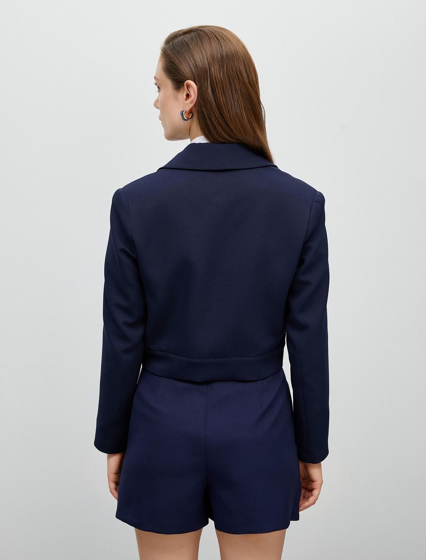   Crop Blazer Ceket Gold Düğmeli Cep Detaylı