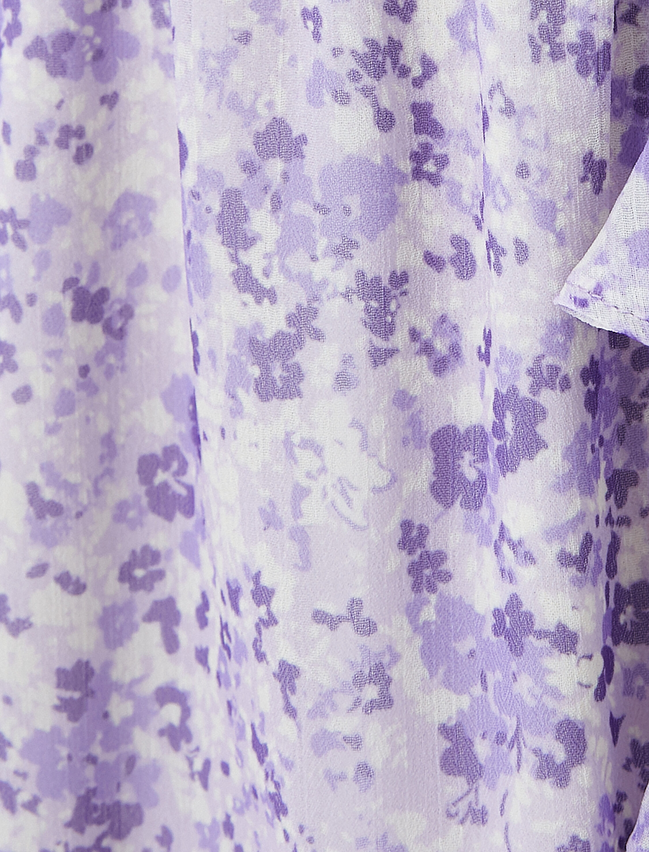   Çiçekli Kruvaze Mini Elbise Tüllü Uzun Balon Kollu Fırfır Detaylı