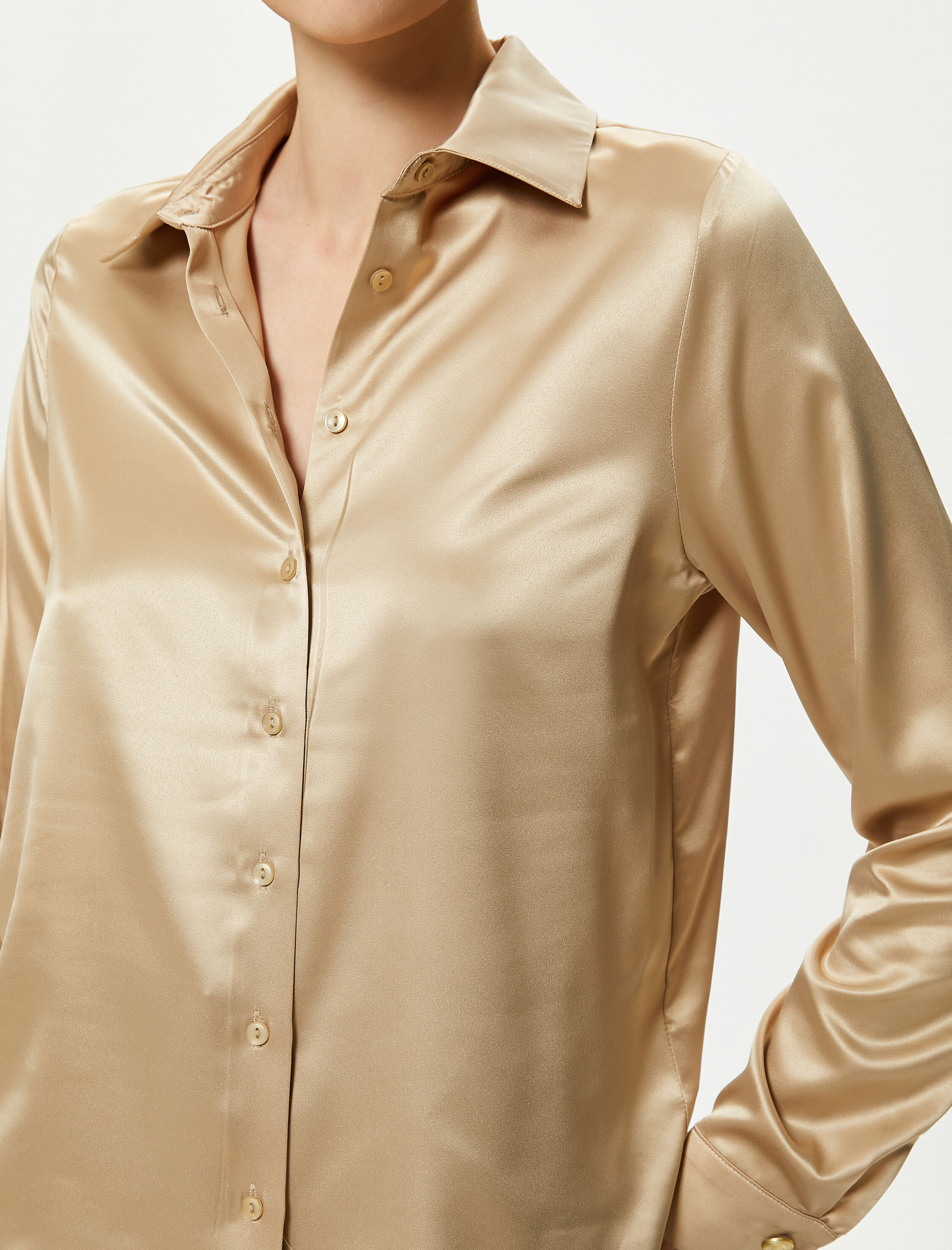   Saten Gömlek Düğmeli Uzun Kollu Regular Fit